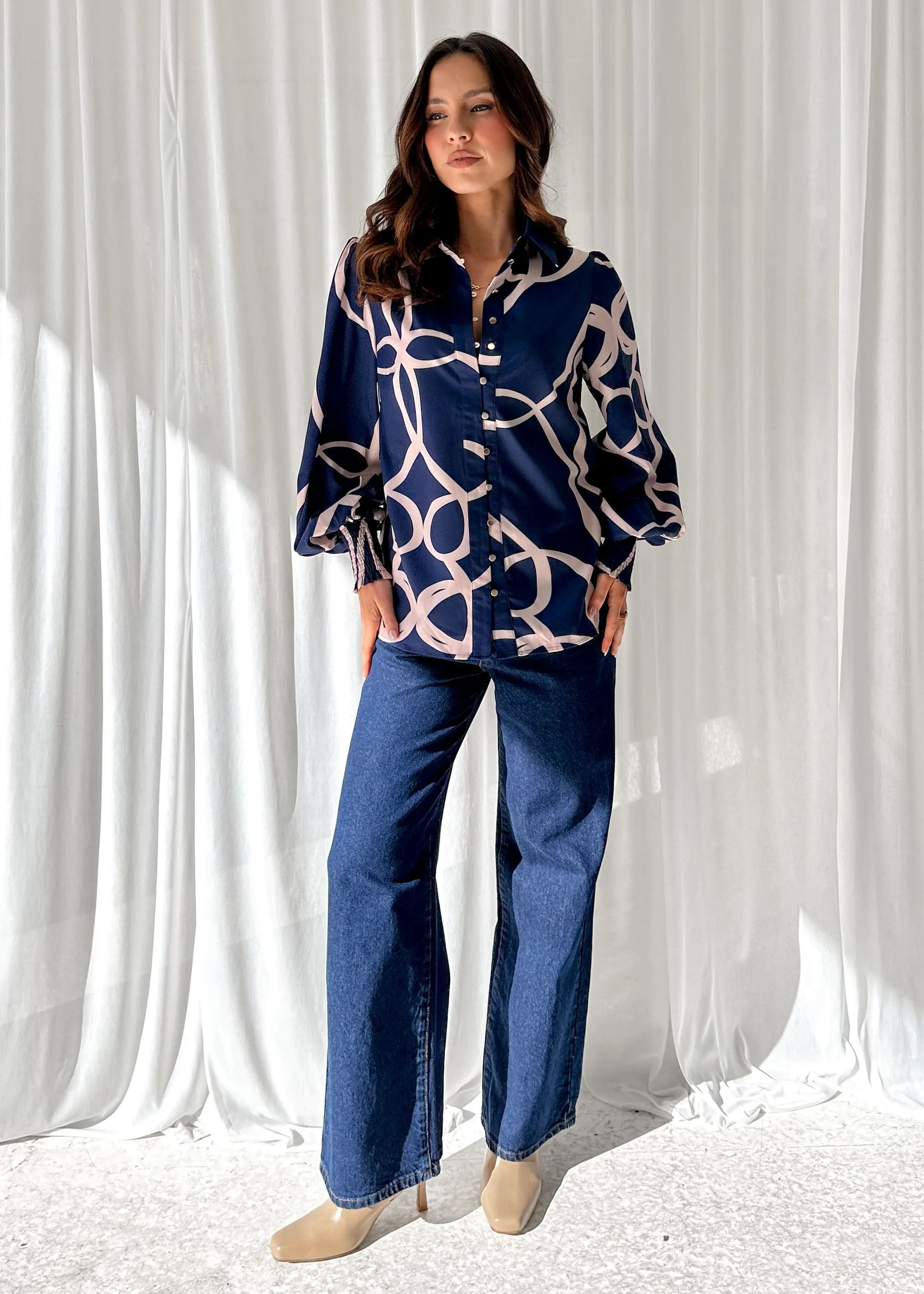 Kaylen Shirt - Navy Ribbon sold by Gingham & Heels product image thumbnail 5