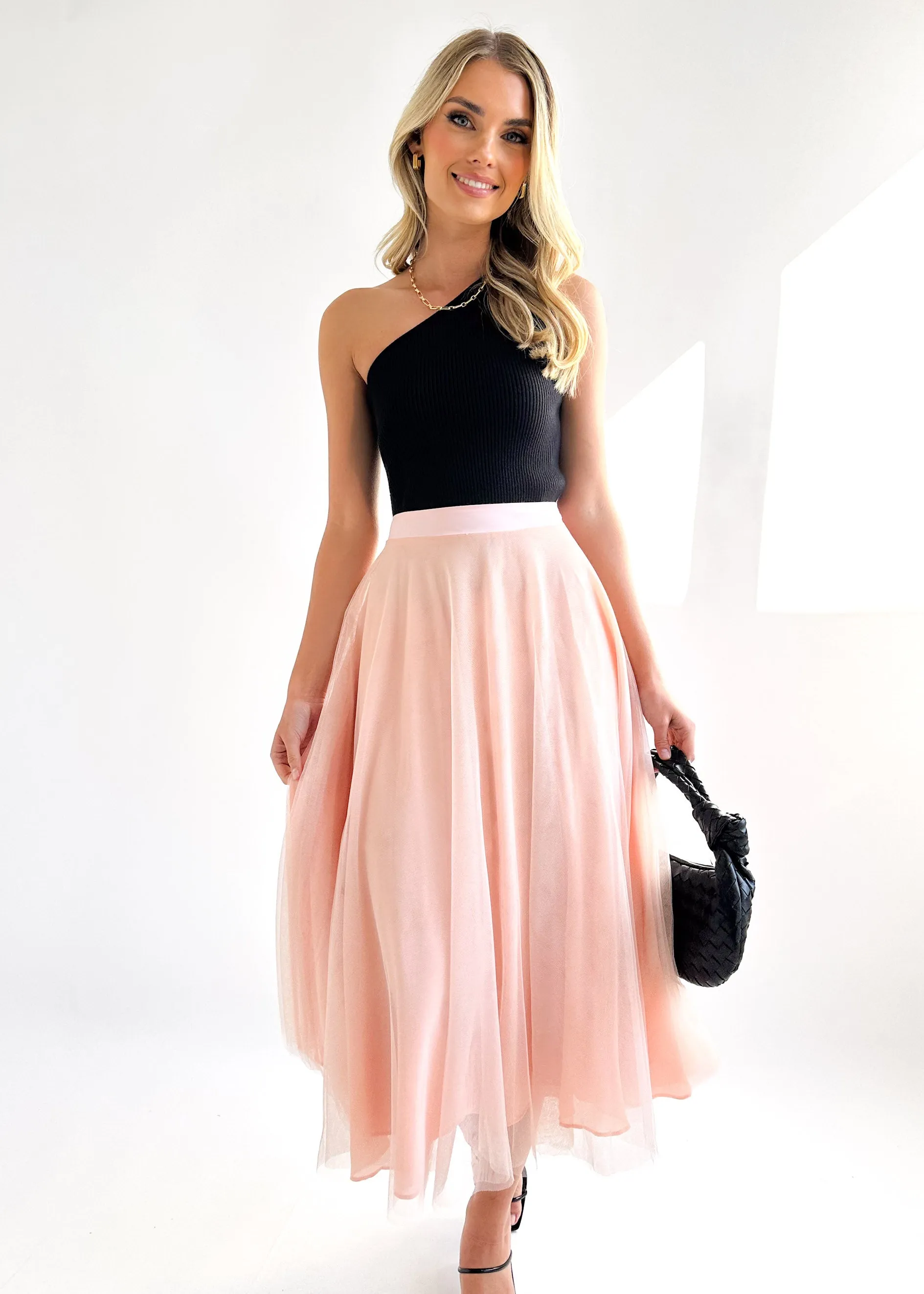 Erline Midi Skirt - Blush sold by Gingham & Heels