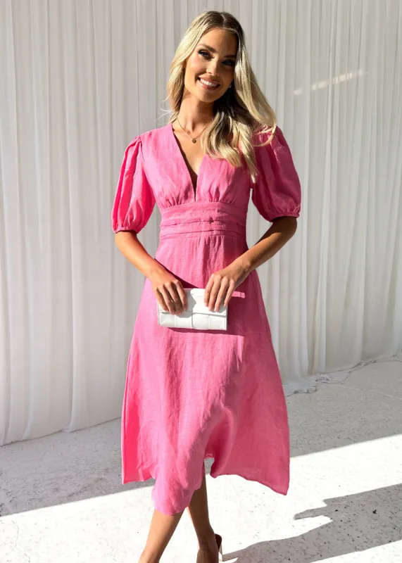 Bakari Linen Midi Dress - Pink sold by Gingham & Heels