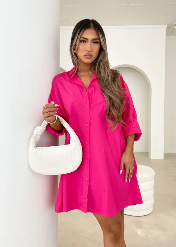 Micaela Shirt Dress - Fushcia sold by Gingham & Heels