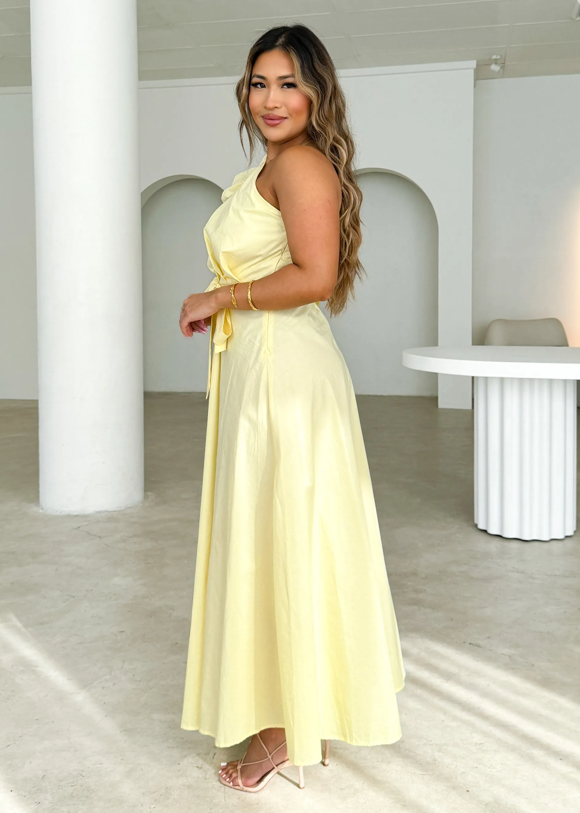Rowler One Shoulder Midi Dress - Lemon sold by Gingham & Heels product image thumbnail 2