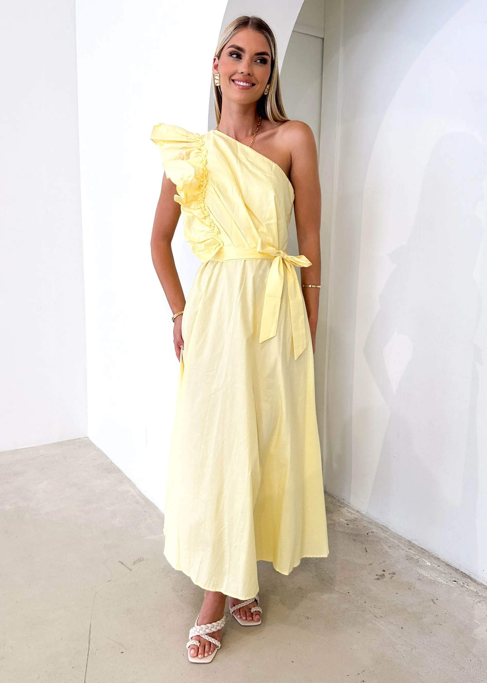 Rowler One Shoulder Midi Dress - Lemon sold by Gingham & Heels product image thumbnail 5
