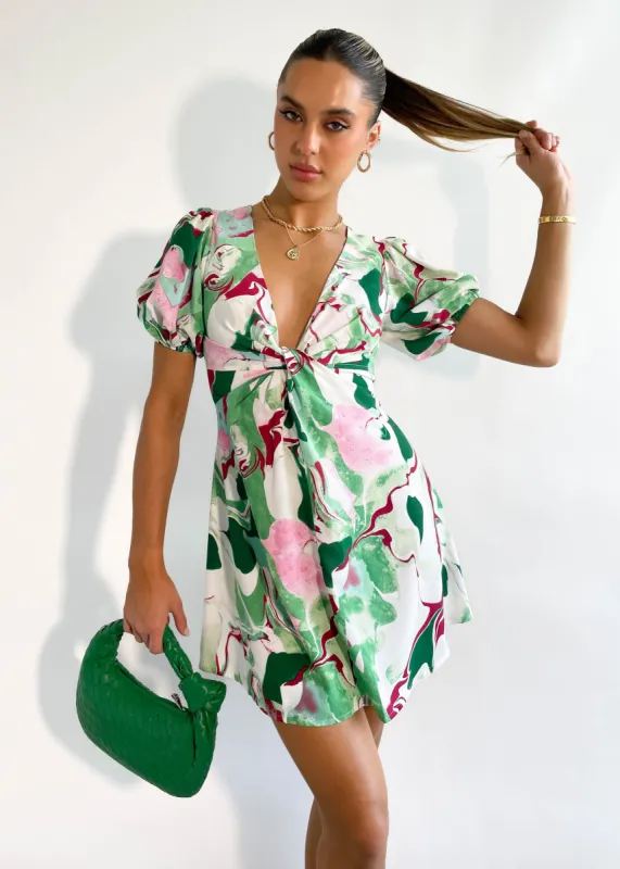 Anna Mini Dress - Green Swirl sold by Gingham & Heels