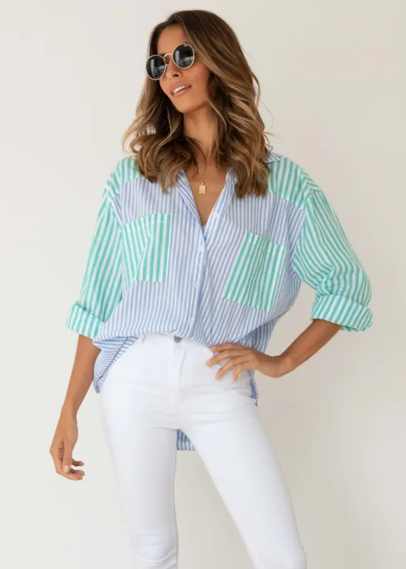 Small Talks Shirt - Sky Stripe sold by Gingham & Heels