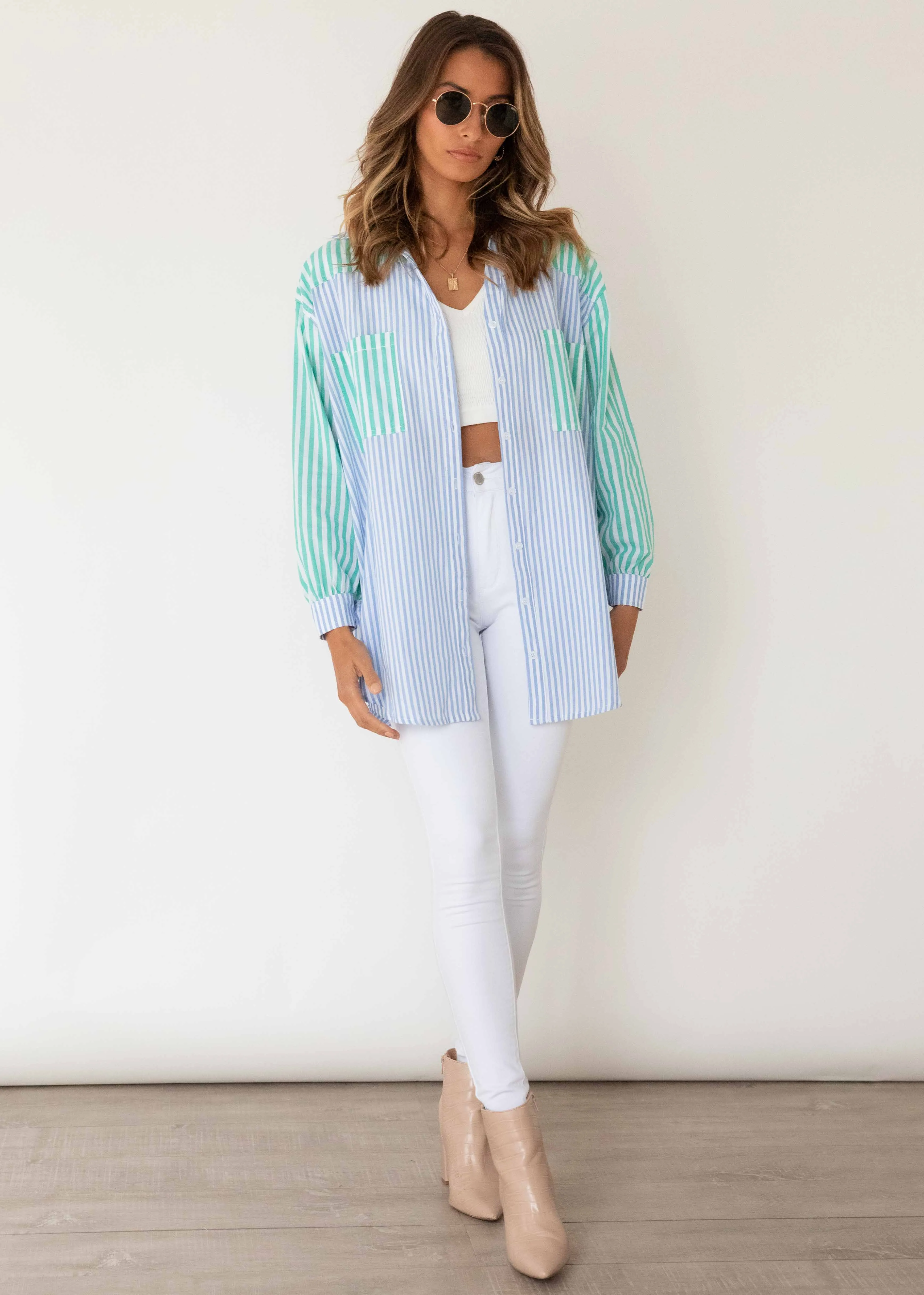 Small Talks Shirt - Sky Stripe sold by Gingham & Heels product image thumbnail 5