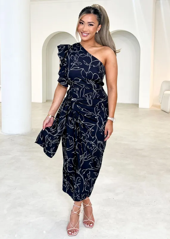 Noumie One Shoulder Midi Dress - Moon River sold by Gingham & Heels