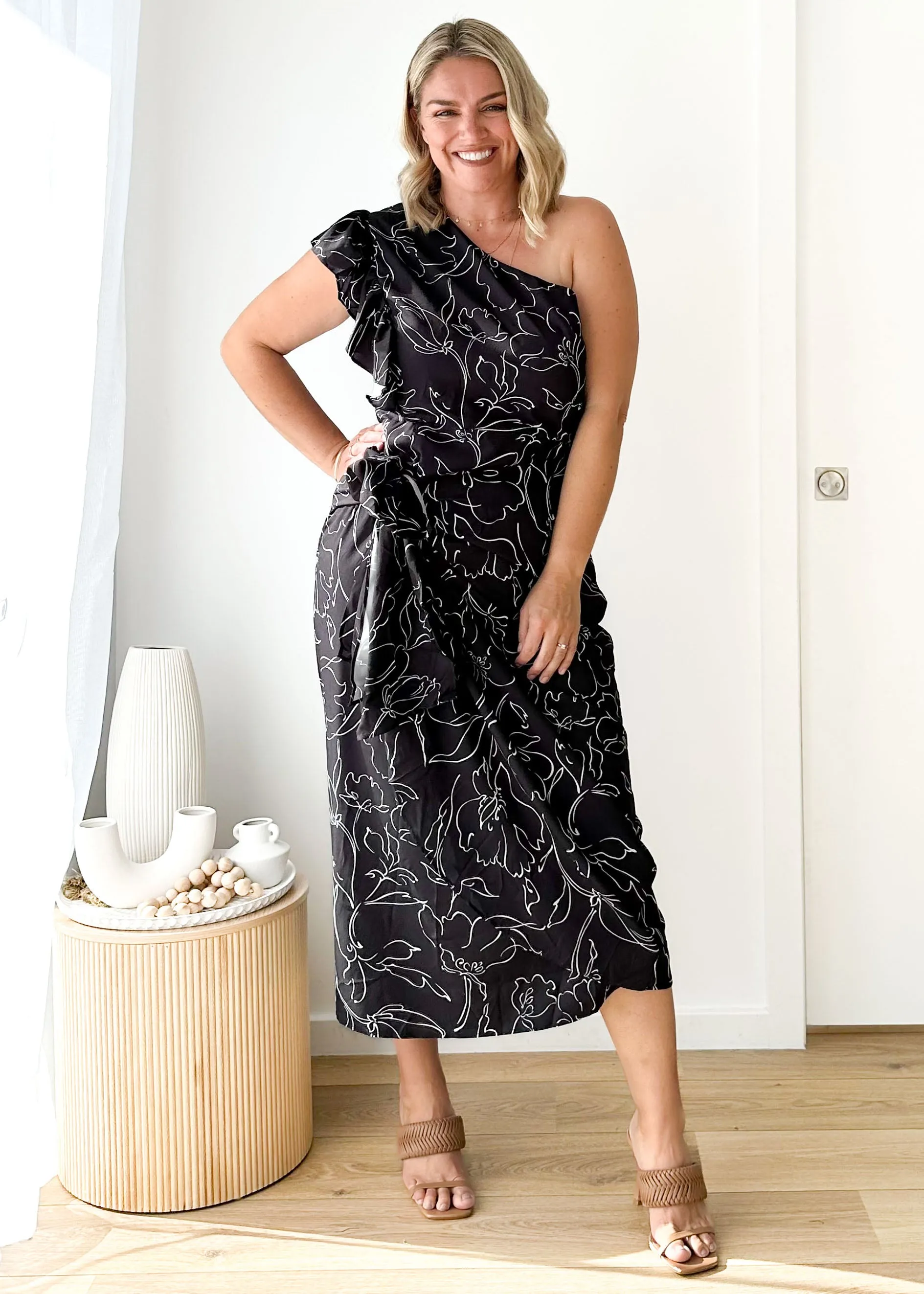 Noumie One Shoulder Midi Dress - Moon River sold by Gingham & Heels product image thumbnail 5