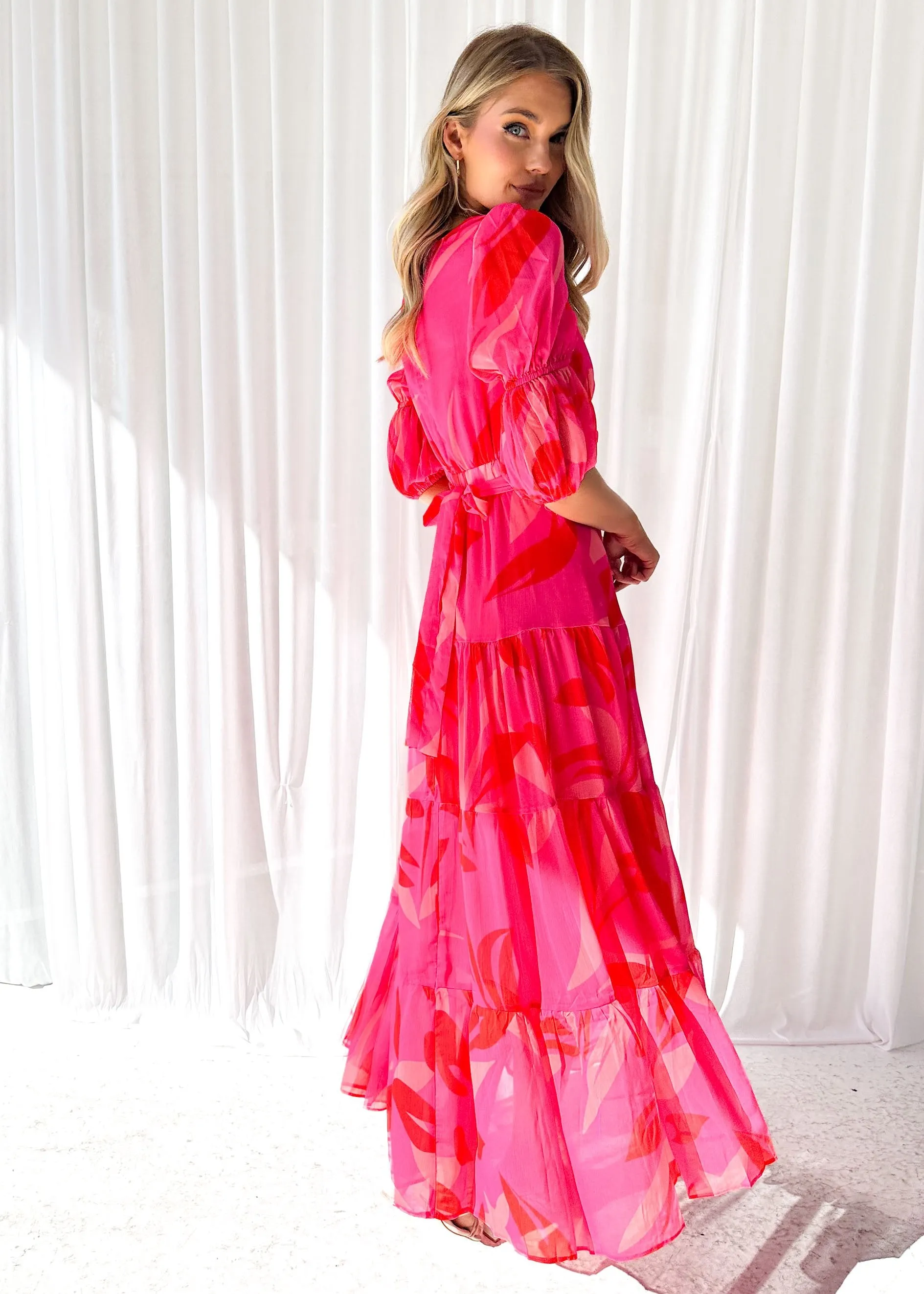 Isobel Midi Dress - Magenta Leaf sold by Gingham & Heels product image thumbnail 3