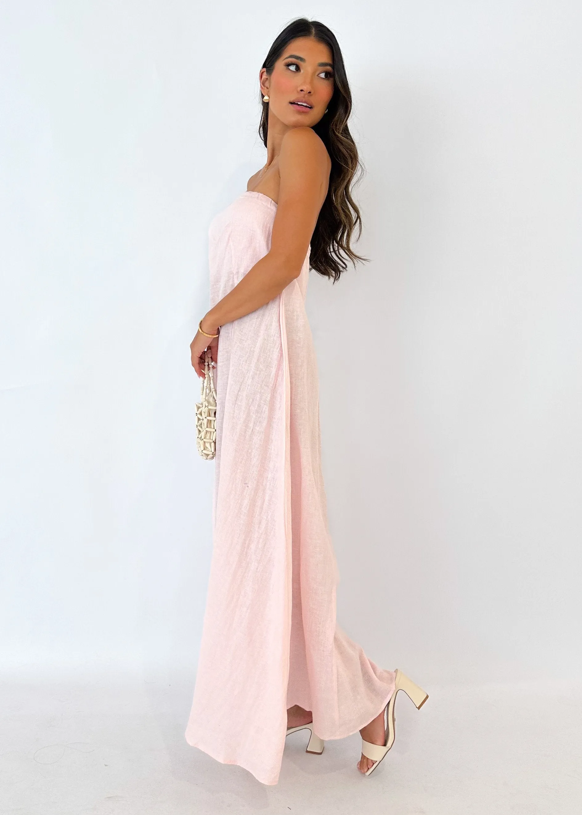 Mariss Strapless Linen Maxi Dress - Rosewater sold by Gingham & Heels product image thumbnail 4