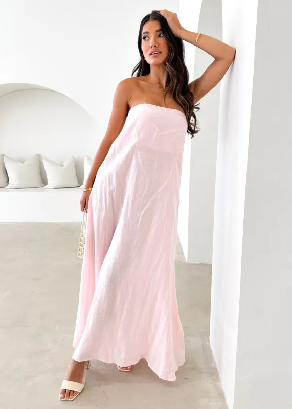 Mariss Strapless Linen Maxi Dress - Rosewater sold by Gingham & Heels