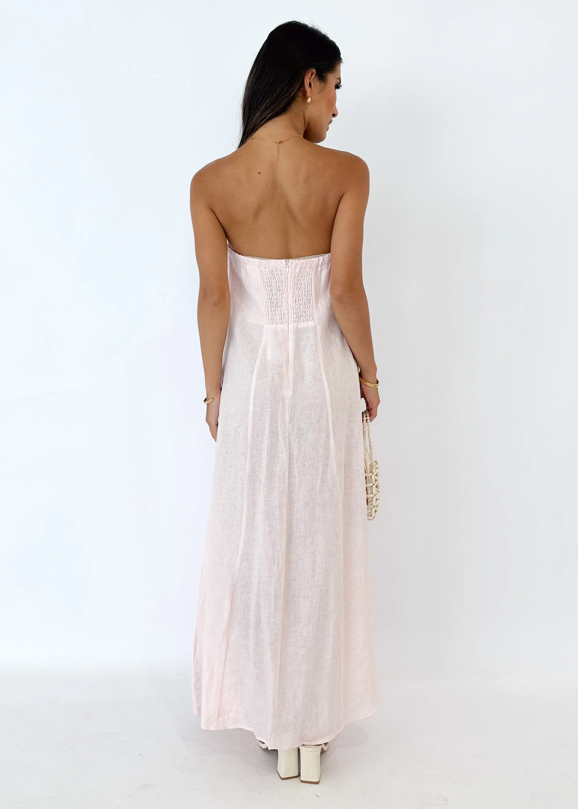 Mariss Strapless Linen Maxi Dress - Rosewater sold by Gingham & Heels product image thumbnail 5