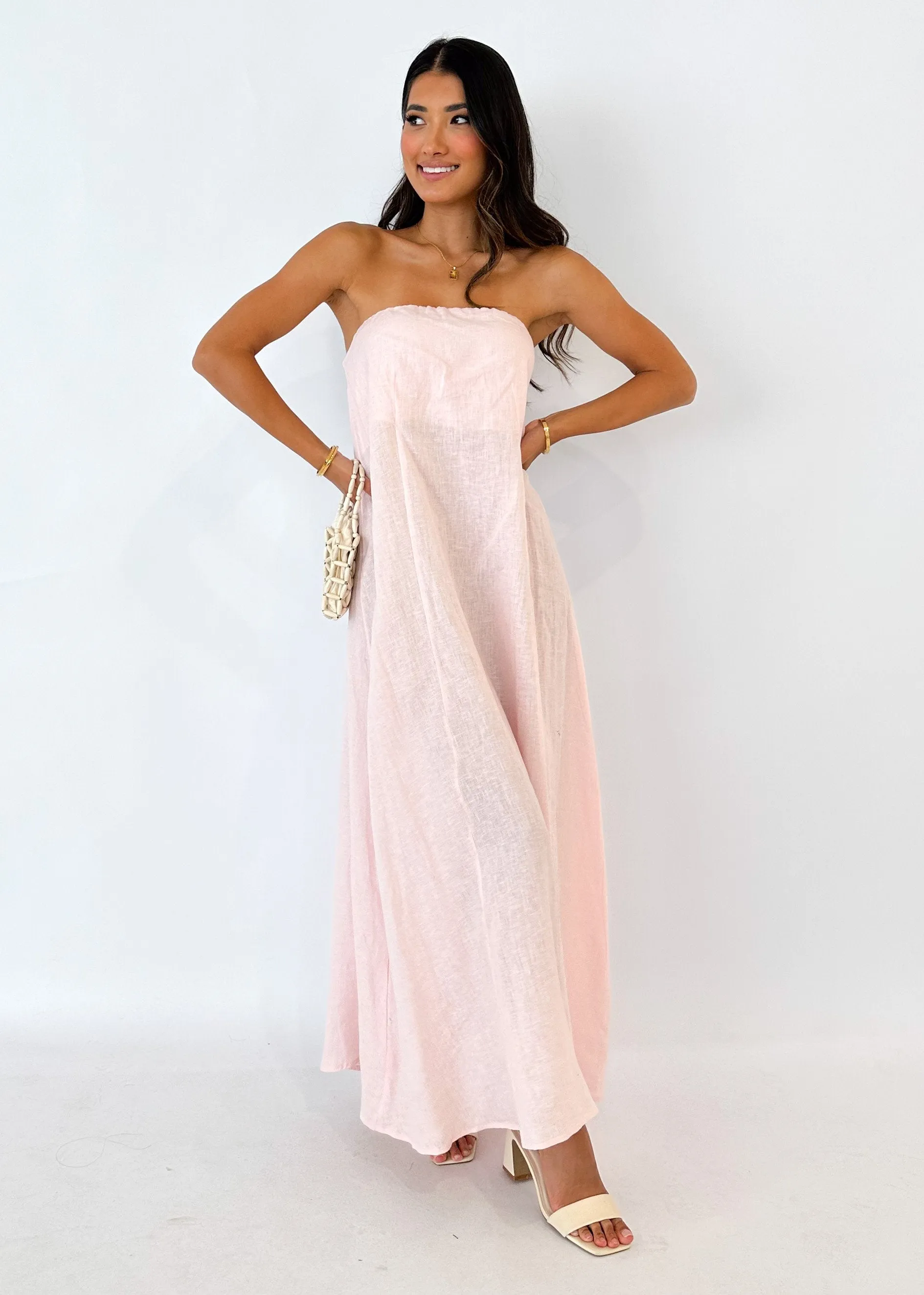 Mariss Strapless Linen Maxi Dress - Rosewater sold by Gingham & Heels product image thumbnail 3