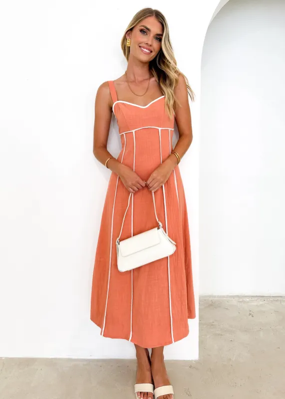 Nicolla Midi Dress - Terracotta sold by Gingham & Heels