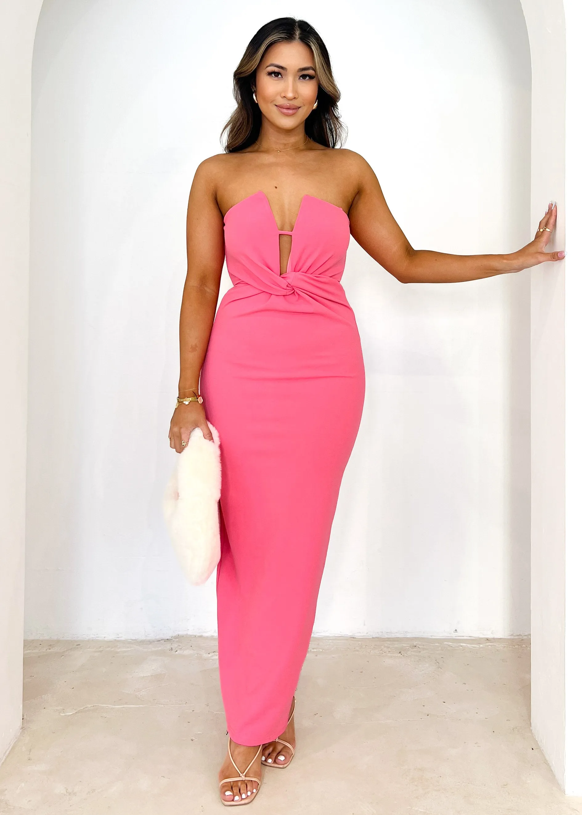 Venezia Strapless Midi Dress - Hot Pink sold by Gingham & Heels product image thumbnail 2