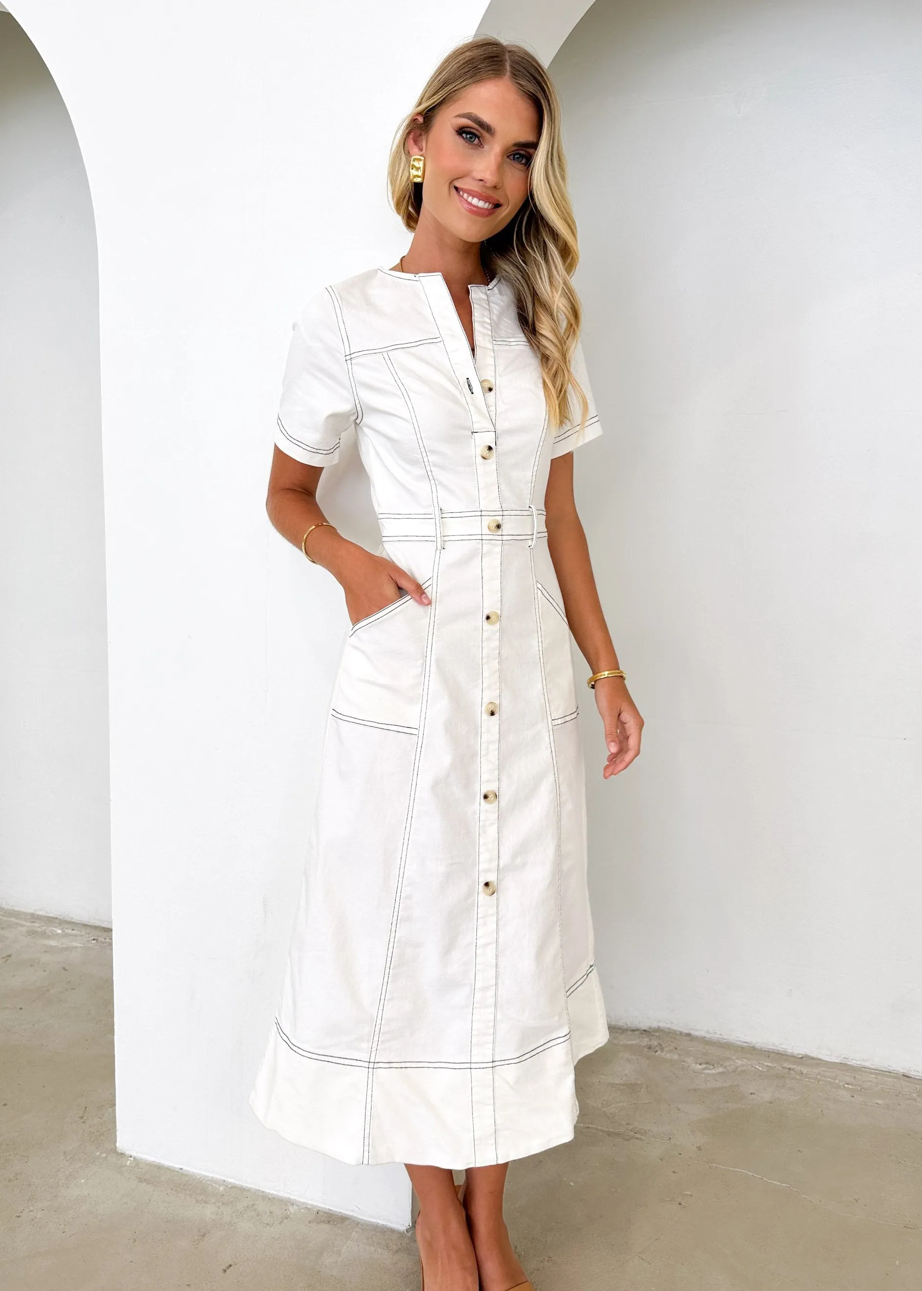Donna Denim Midi Dress - Off White sold by Gingham & Heels product image thumbnail 3