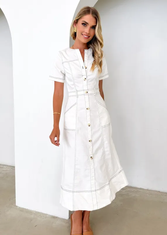 Donna Denim Midi Dress - Off White sold by Gingham & Heels