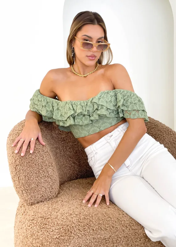Skye Off Shoulder Crop - Sage sold by Gingham & Heels