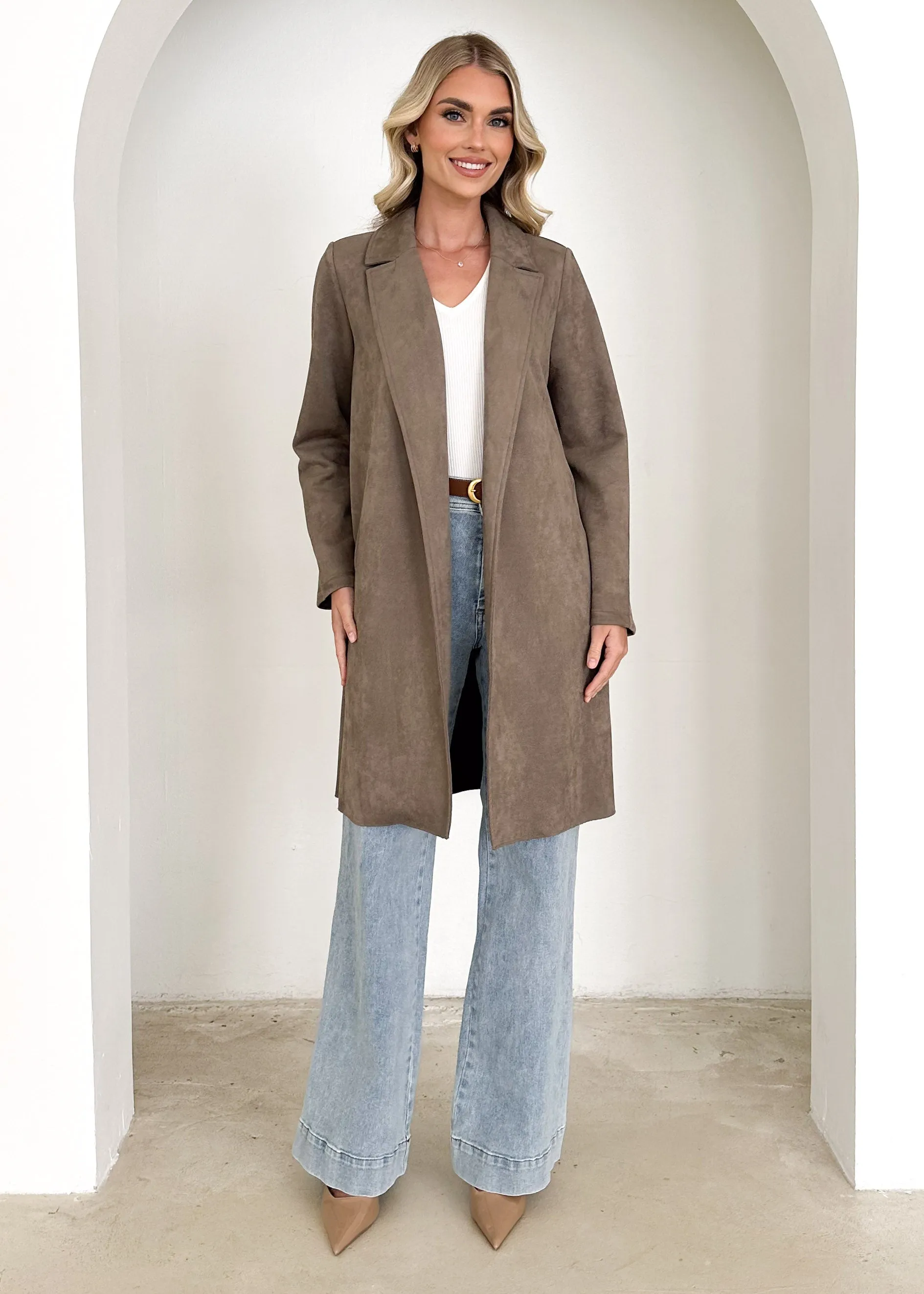 Brooklyn Suede Coatigan - Taupe sold by Gingham & Heels product image thumbnail 5