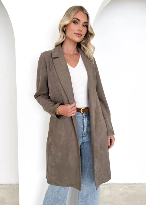 Brooklyn Suede Coatigan - Taupe sold by Gingham & Heels