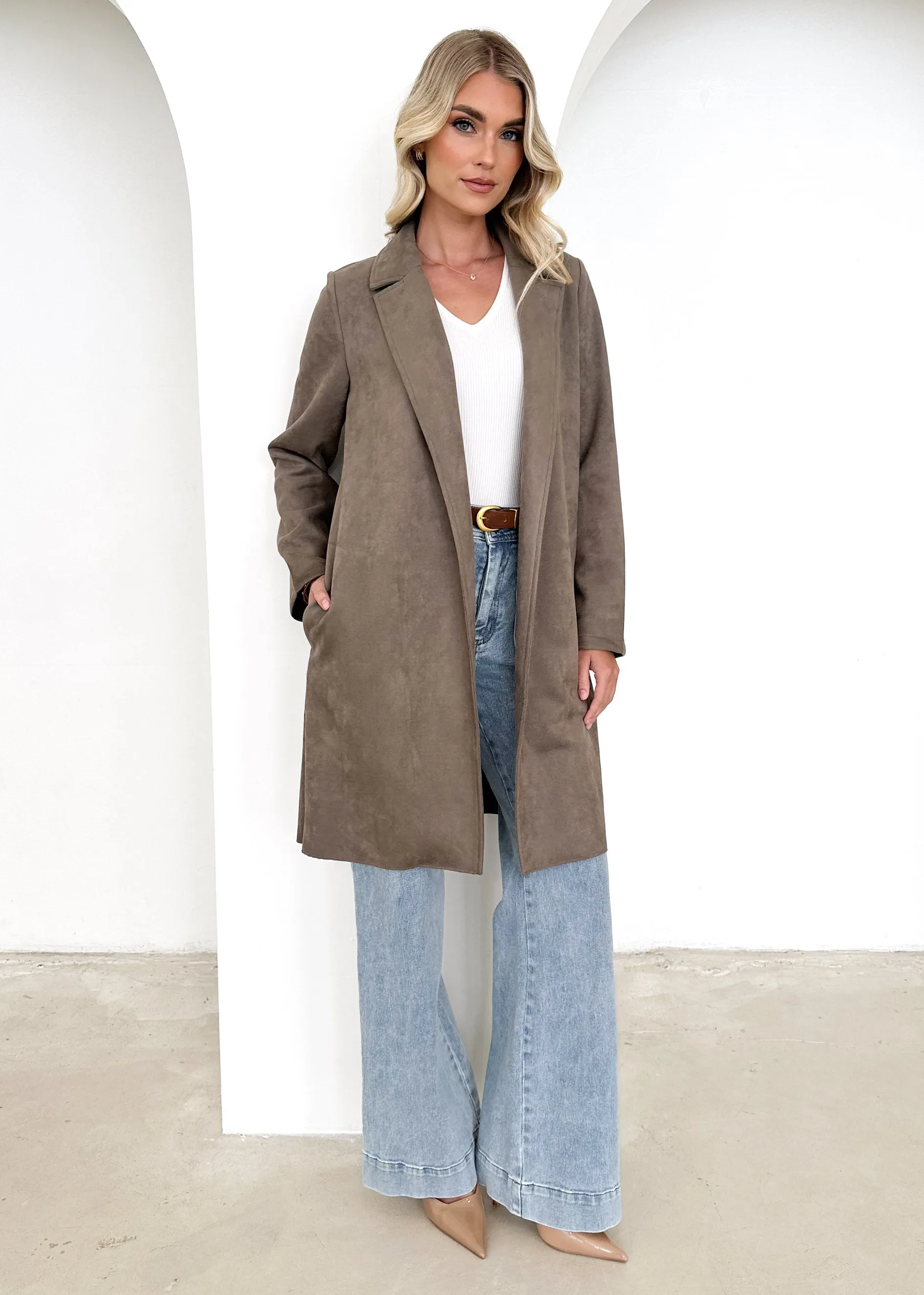 Brooklyn Suede Coatigan - Taupe sold by Gingham & Heels product image thumbnail 2