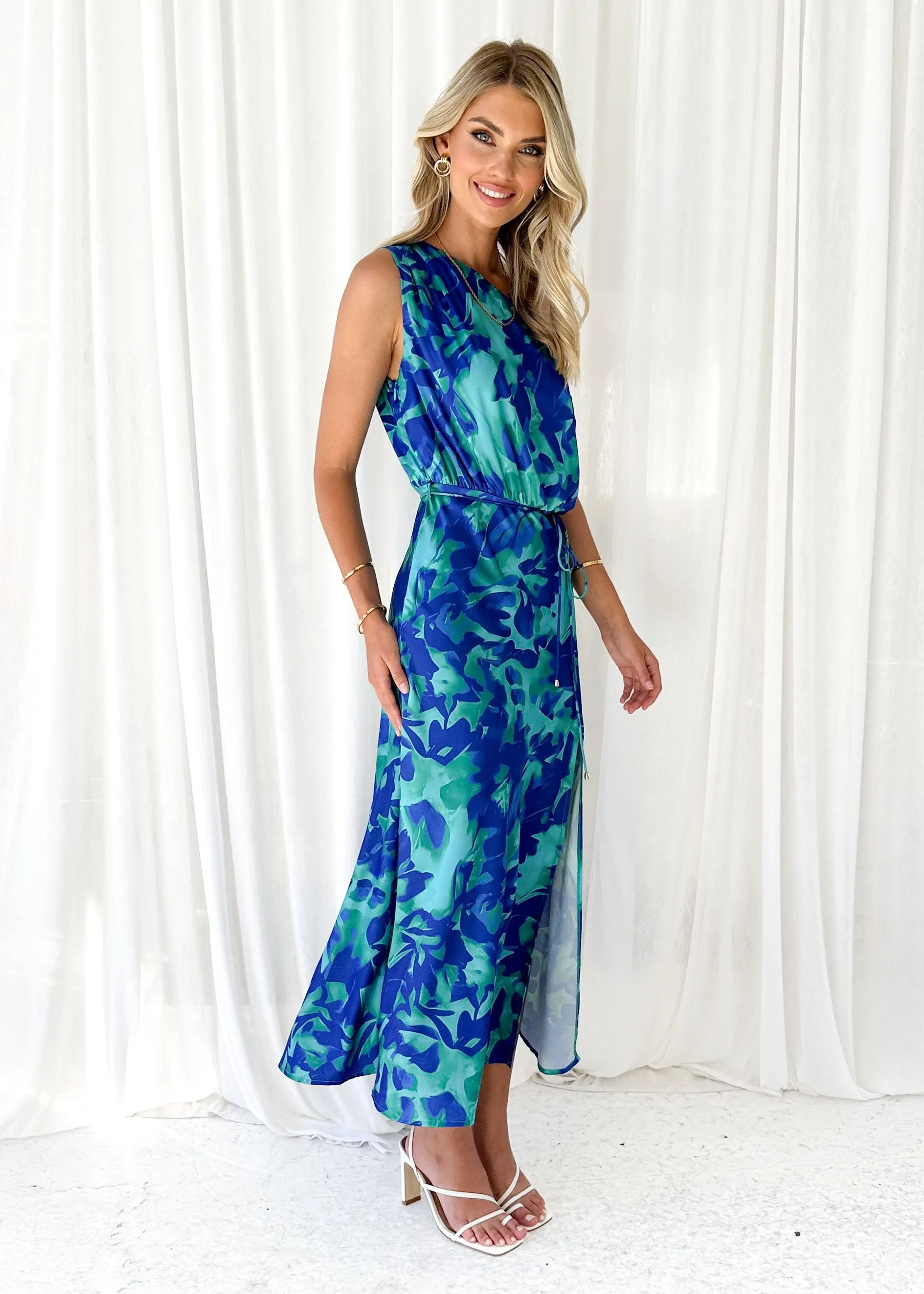 Lelo One Shoulder Midi Dress - Cobalt Abstract sold by Gingham & Heels product image thumbnail 5