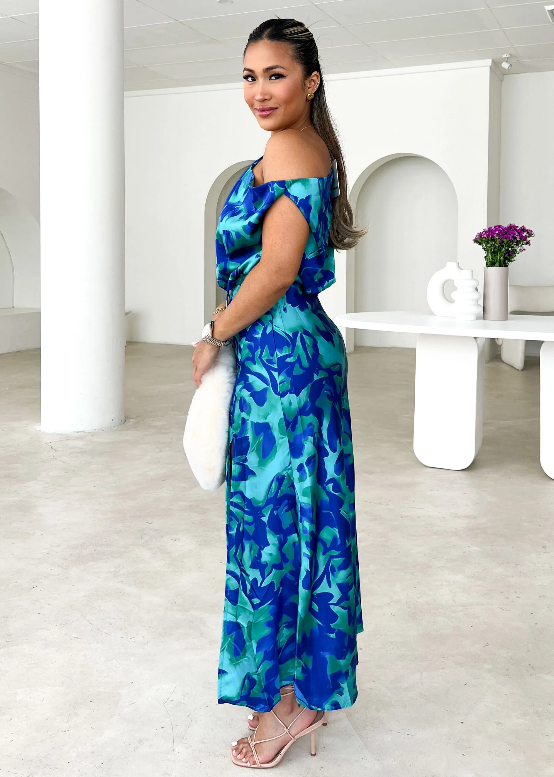 Lelo One Shoulder Midi Dress - Cobalt Abstract sold by Gingham & Heels product image thumbnail 2