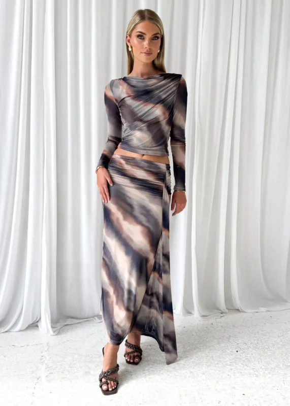 Eyso Mesh Skirt - Mocha Watercolour sold by Gingham & Heels