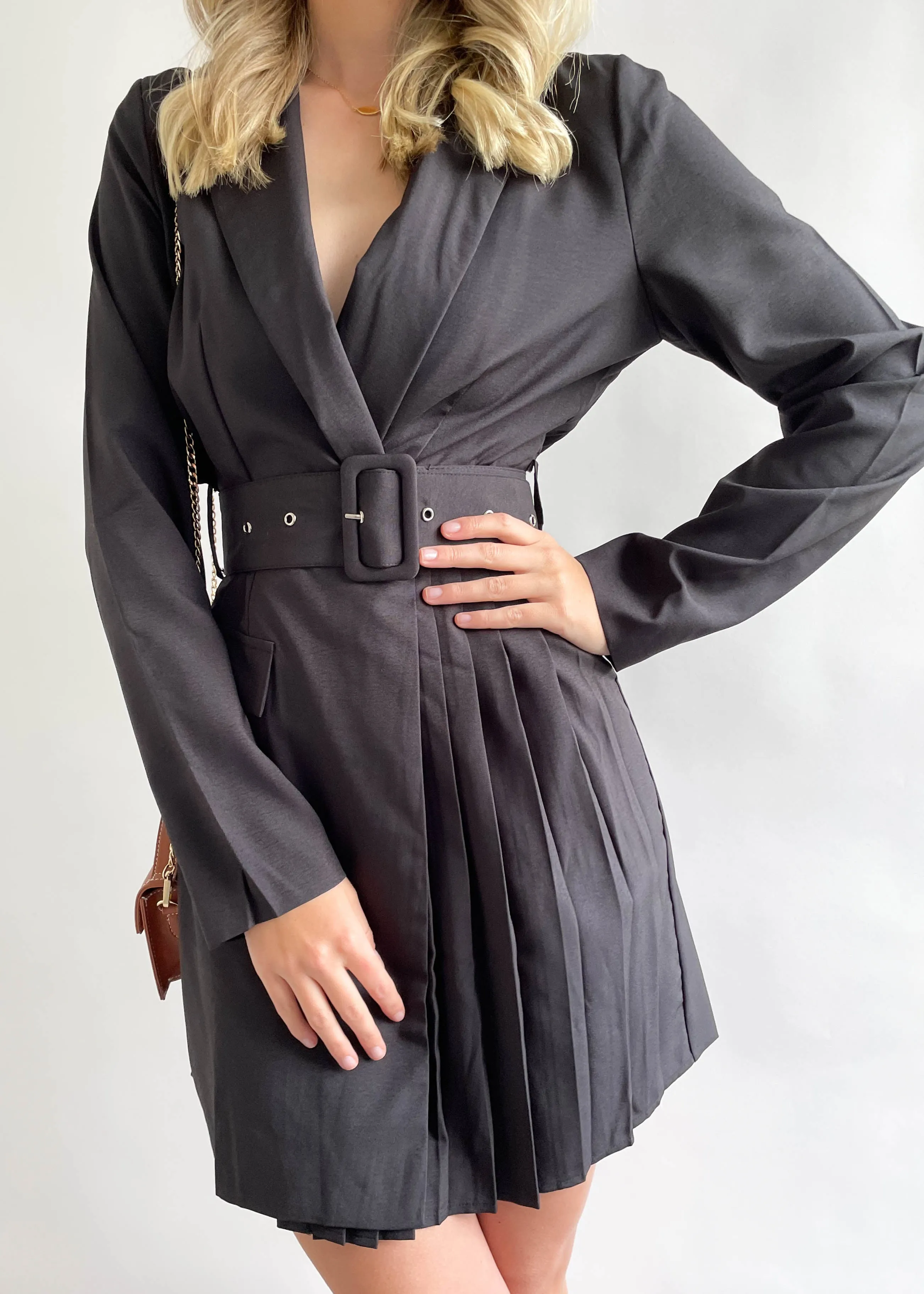 Elizah Blazer Dress - Black sold by Gingham & Heels