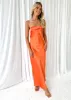 Xyla Strapless Midi Dress - Orange sold by Gingham & Heels