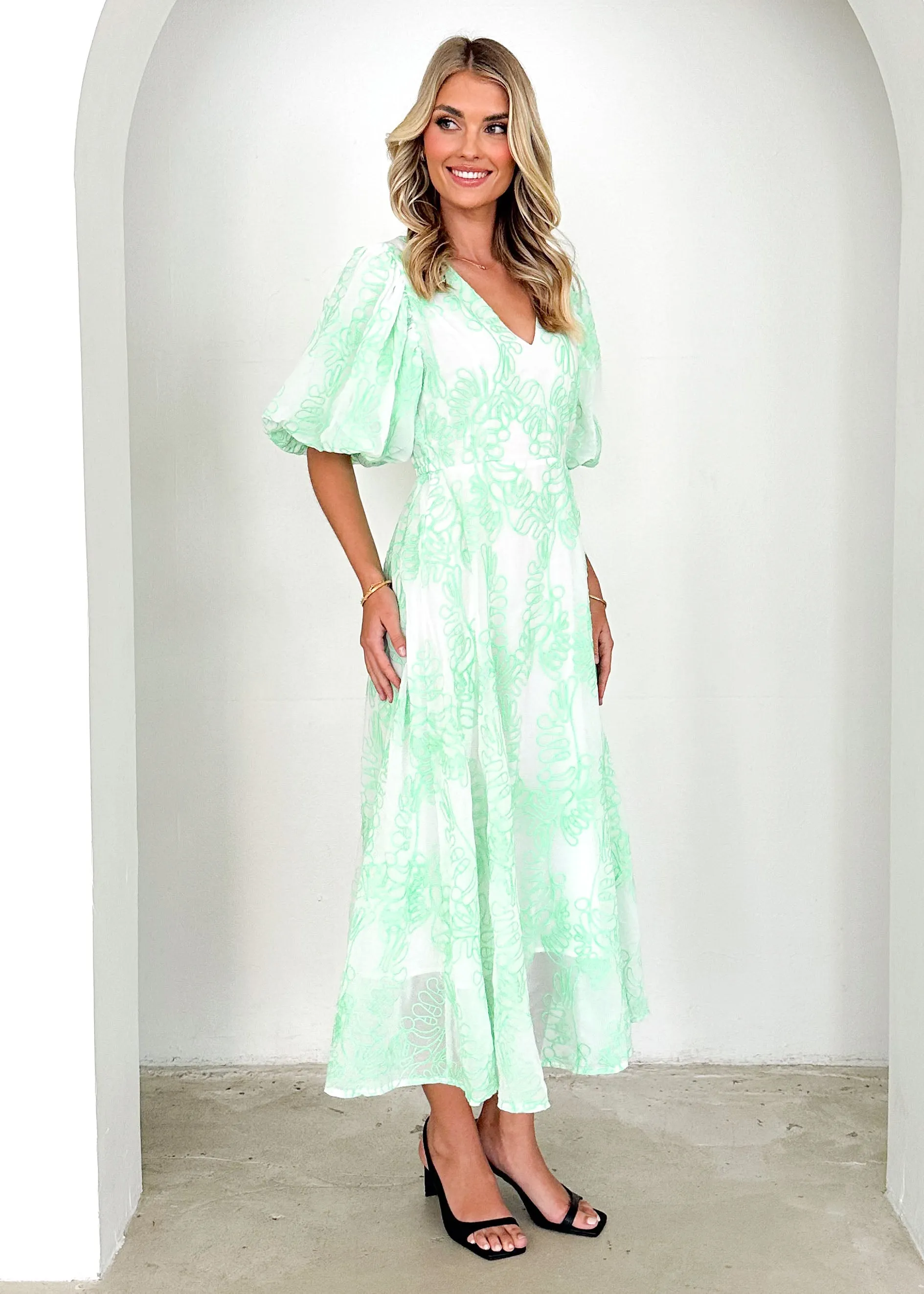 Ninetta Midi Dress - Green Embroidered sold by Gingham & Heels product image thumbnail 5