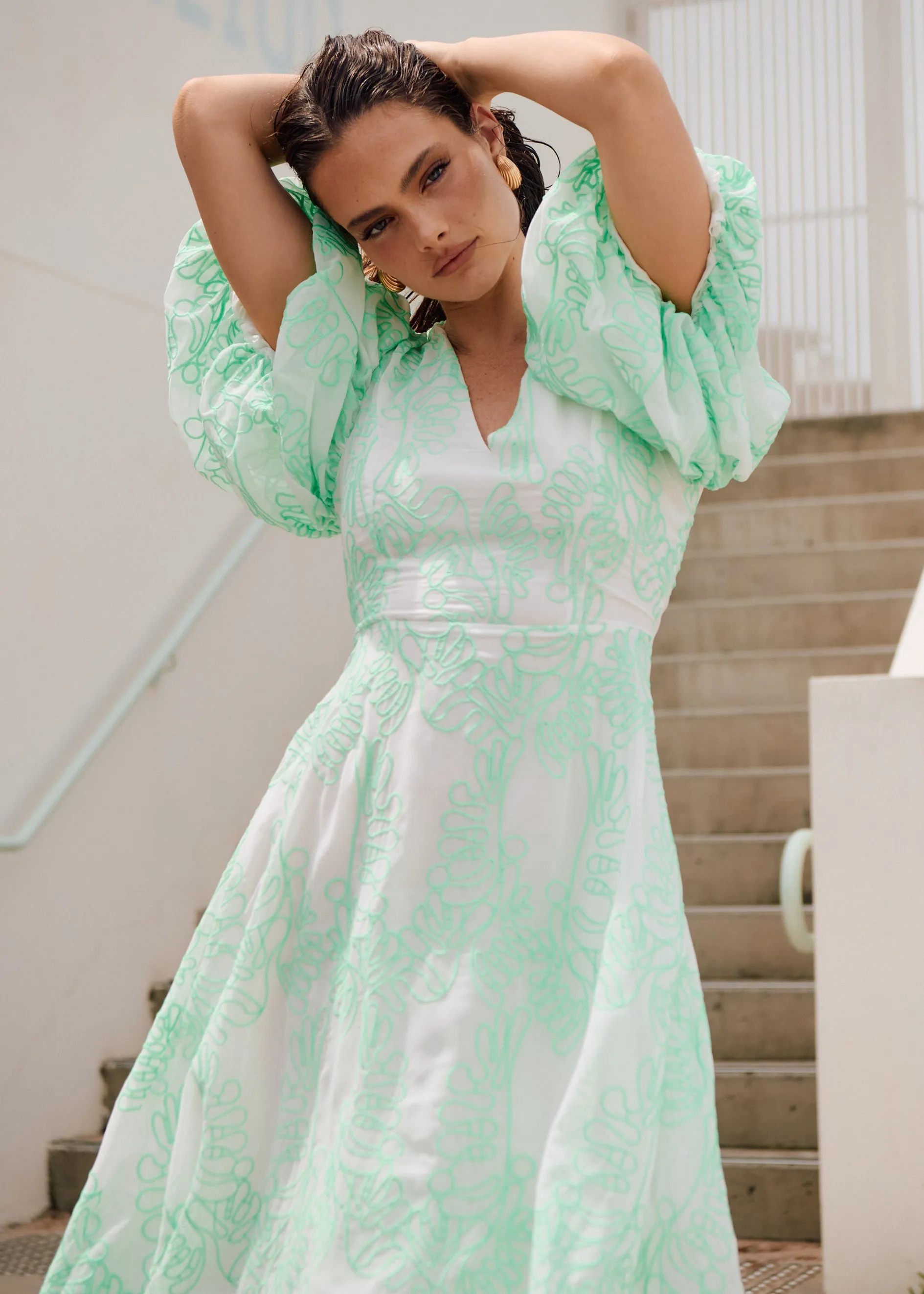 Ninetta Midi Dress - Green Embroidered sold by Gingham & Heels product image thumbnail 2