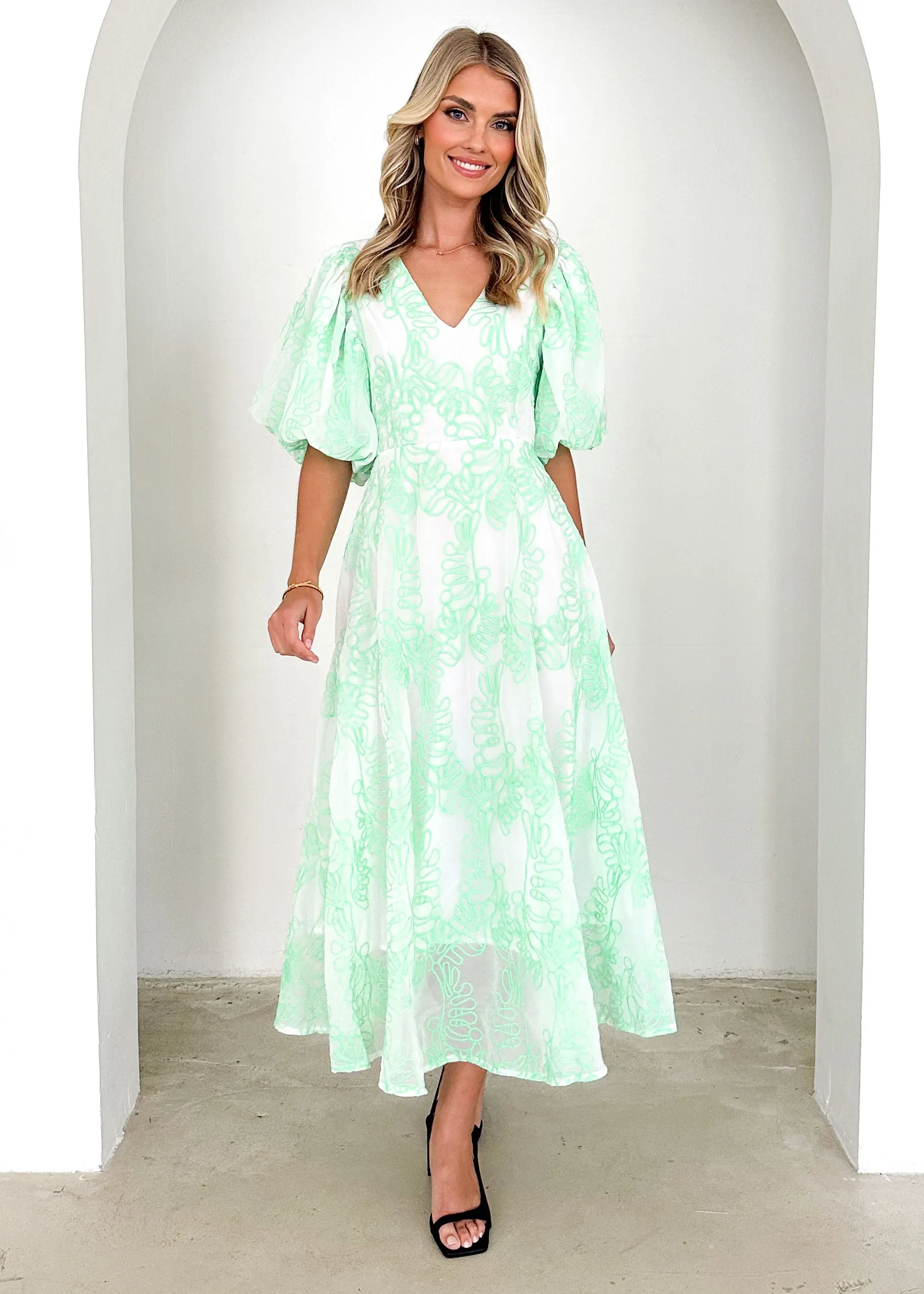 Ninetta Midi Dress - Green Embroidered sold by Gingham & Heels product image thumbnail 4