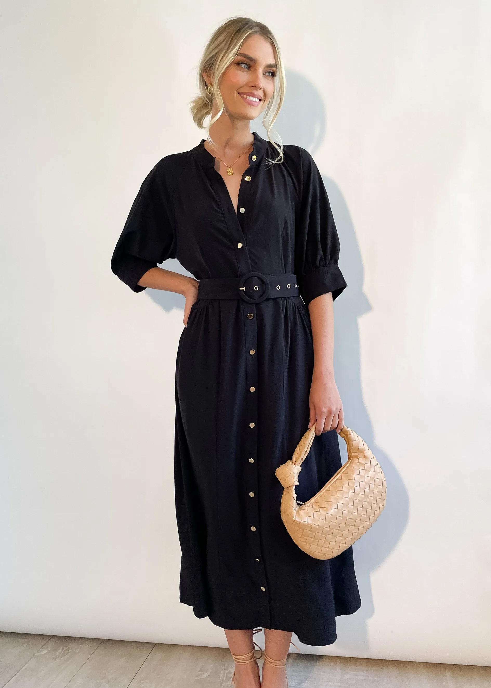 Elenna Midi Dress - Black sold by Gingham & Heels