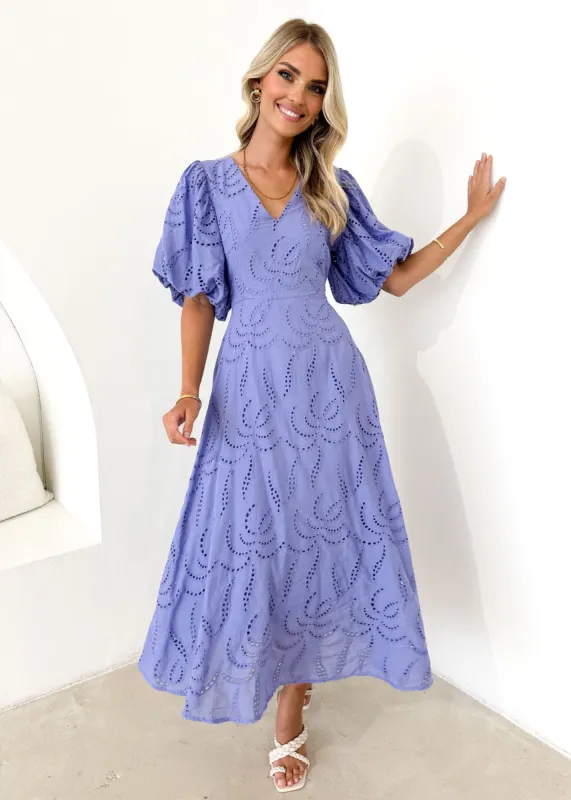 Antonio Midi Dress - Blue Anglaise sold by Gingham & Heels