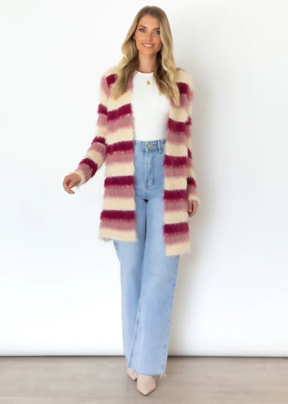 Kyodi Fluffy Cardi - Berry Stripe sold by Gingham & Heels
