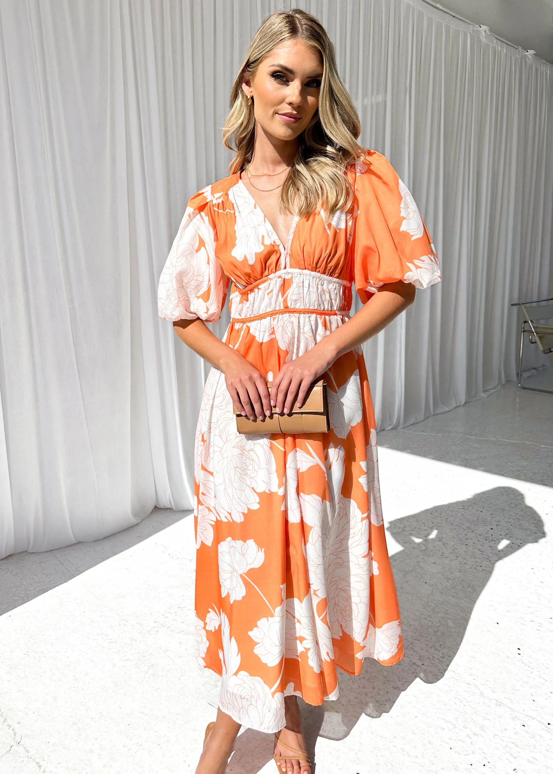 Safrina Midi Dress - Tangerine Floral sold by Gingham & Heels product image thumbnail 3