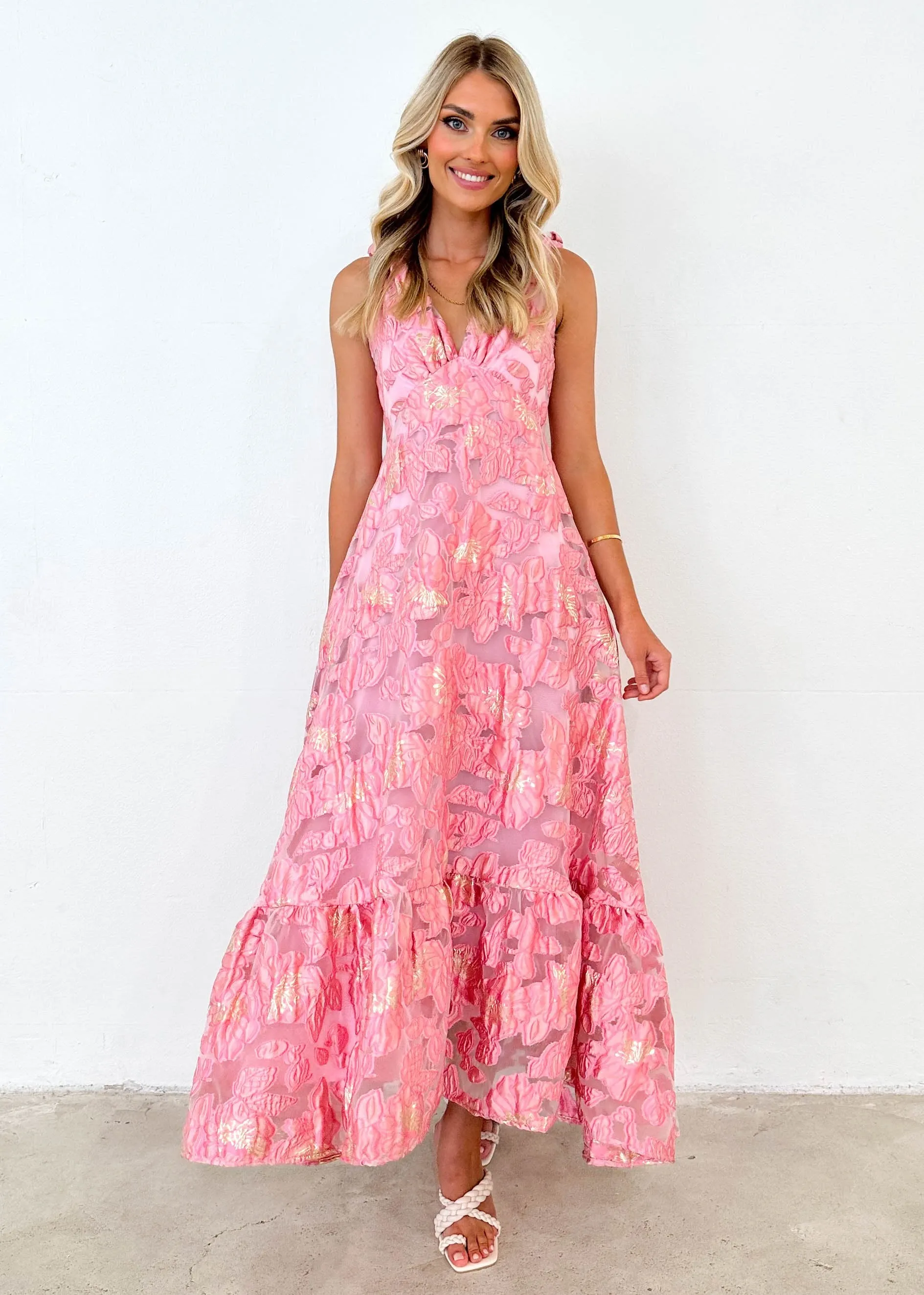Lusion Maxi Dress - Candy Pink Jacquard sold by Gingham & Heels product image thumbnail 4