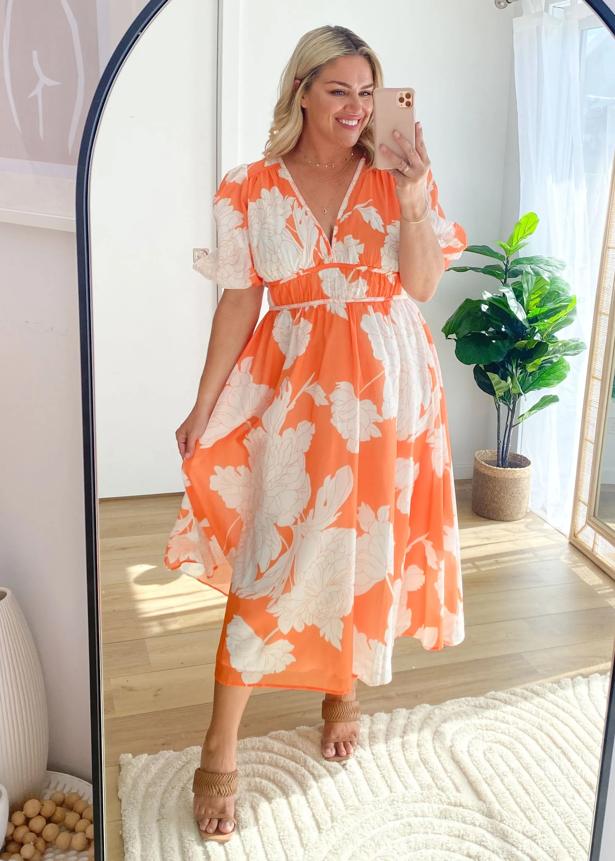 Safrina Midi Dress - Tangerine Floral sold by Gingham & Heels product image thumbnail 4