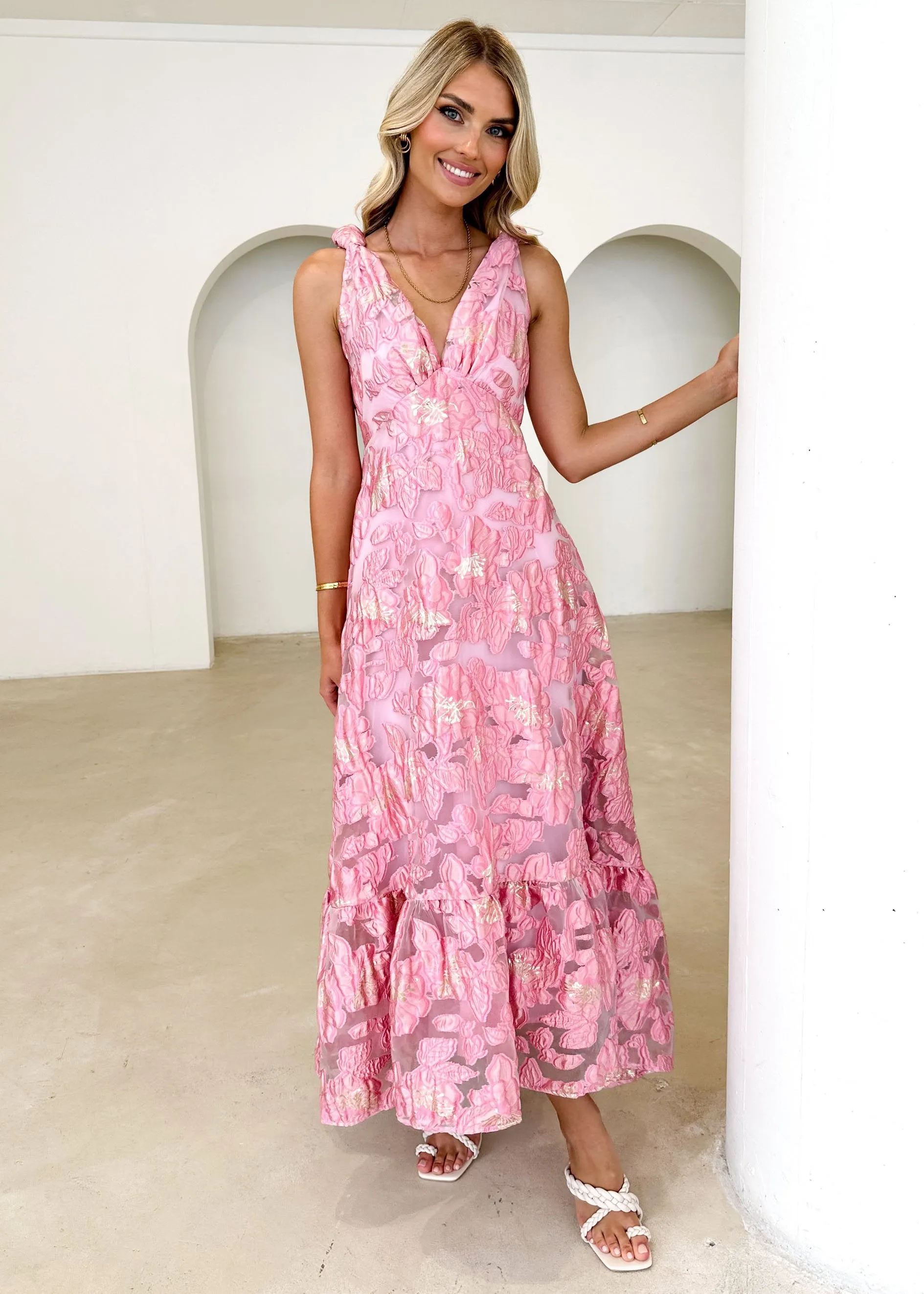Lusion Maxi Dress - Candy Pink Jacquard sold by Gingham & Heels product image thumbnail 3