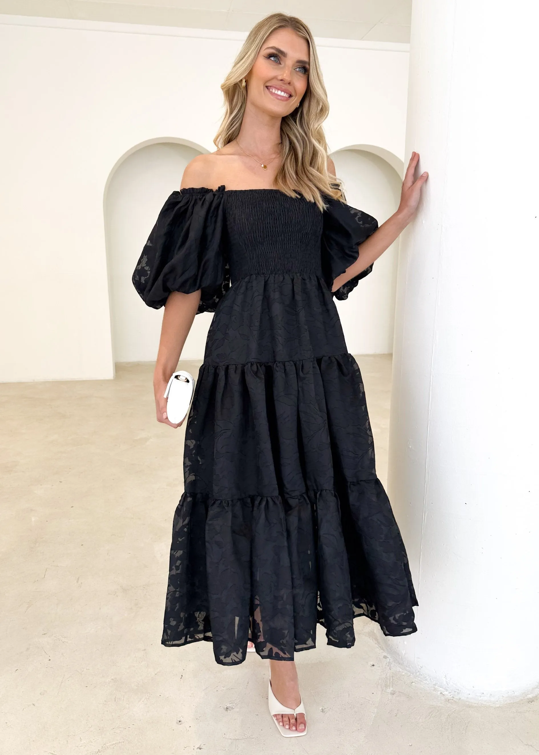 Irma Off Shoulder Midi Dress - Black sold by Gingham & Heels product image thumbnail 3