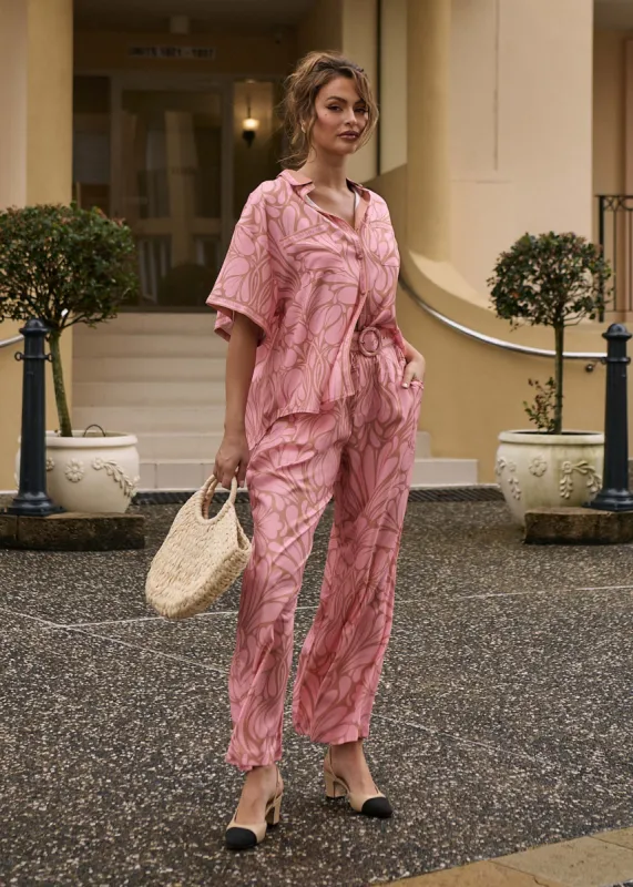 Falia Pants - Peach Abstract sold by Gingham & Heels