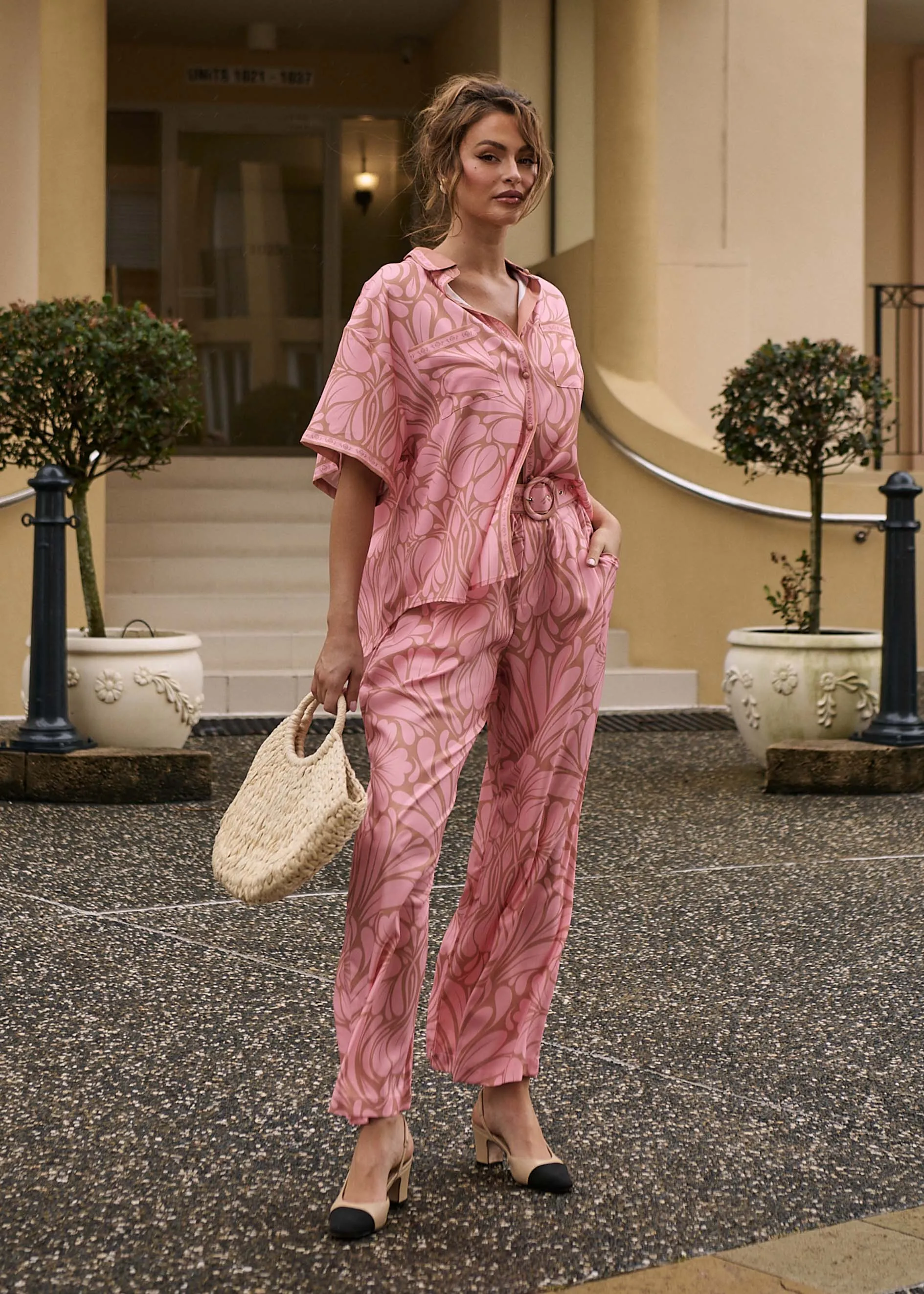 Falia Pants - Peach Abstract sold by Gingham & Heels