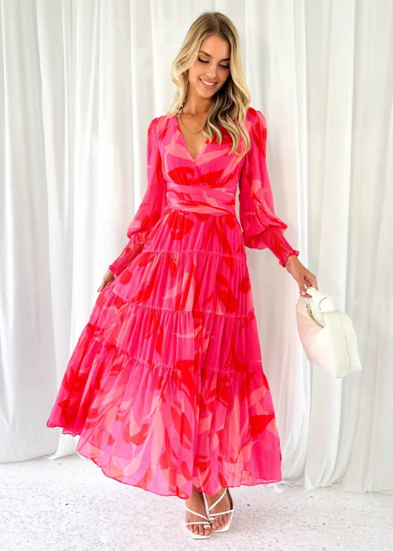 Graceline Maxi Dress - Magenta Leaf sold by Gingham & Heels