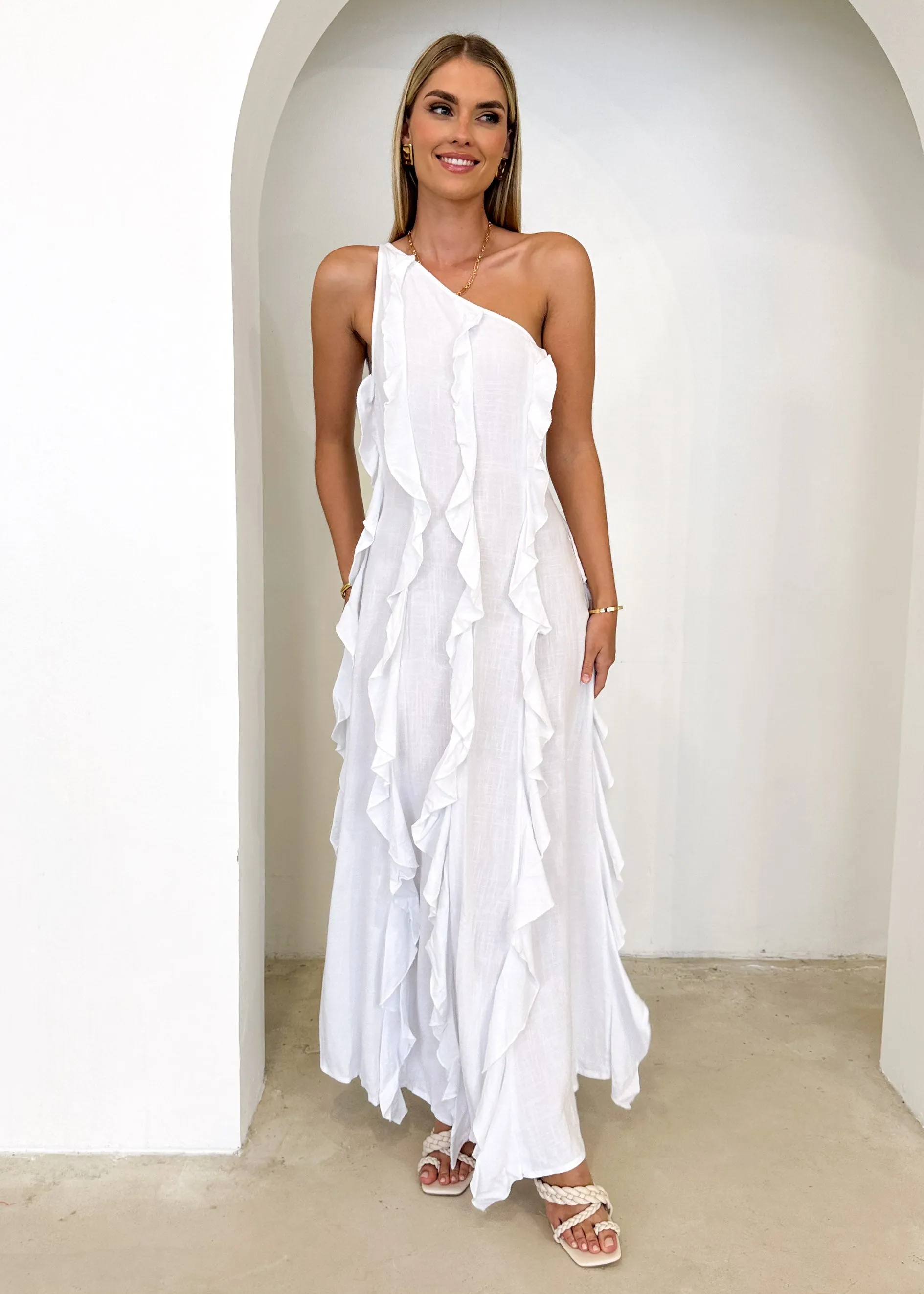 Madro One Shoulder Midi Dress - Off White sold by Gingham & Heels product image thumbnail 4