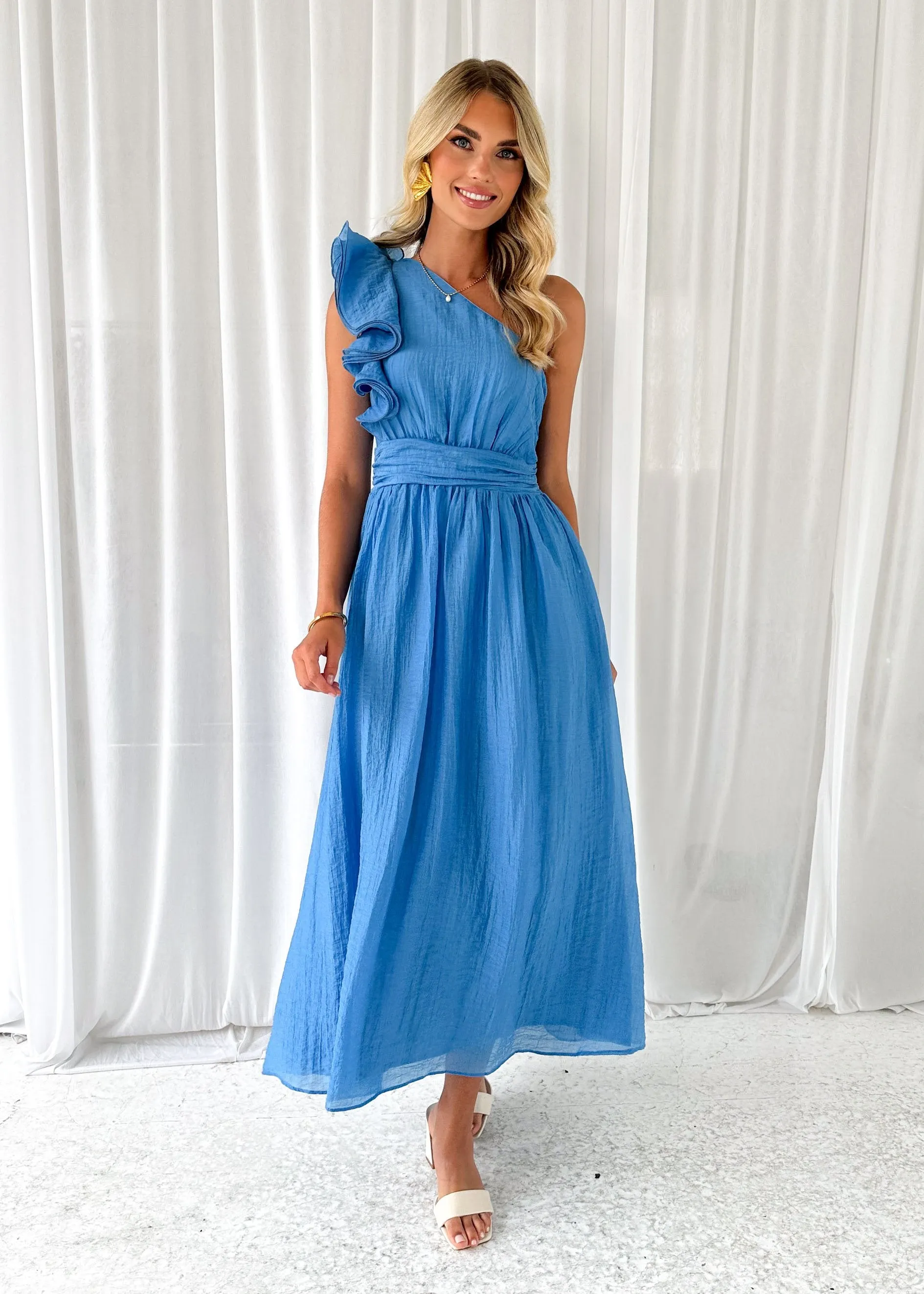 Iksie One Shoulder Maxi Dress - Blue sold by Gingham & Heels product image thumbnail 5