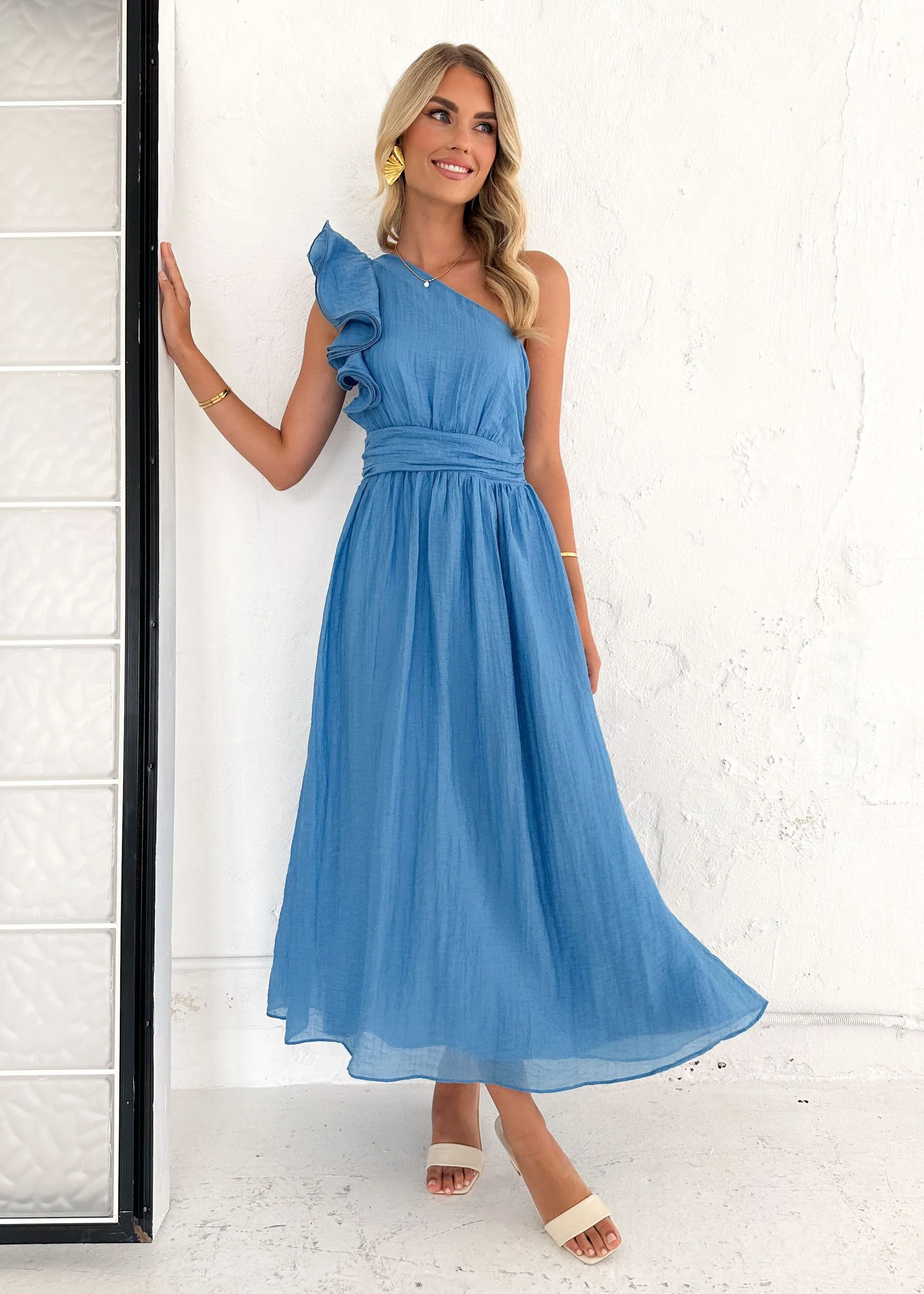 Iksie One Shoulder Maxi Dress - Blue sold by Gingham & Heels product image thumbnail 2