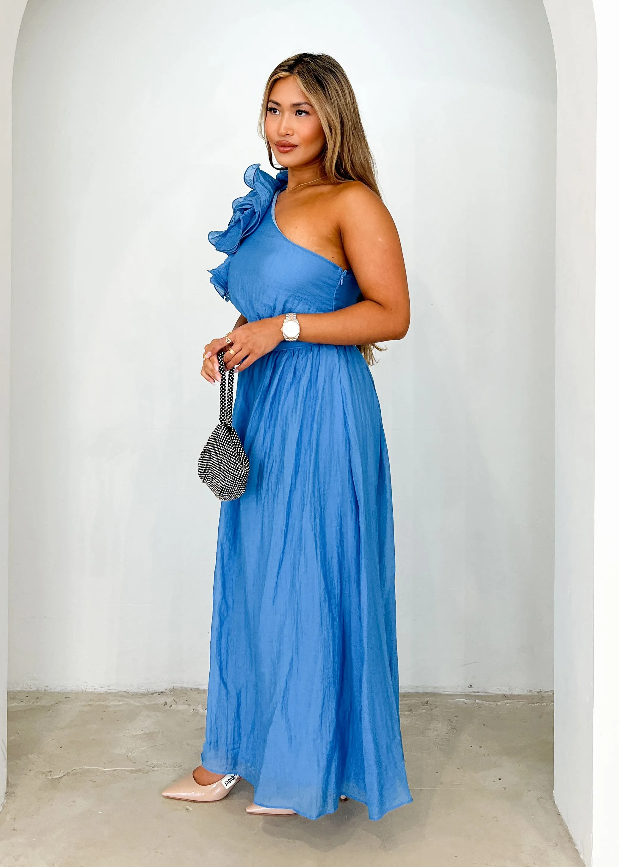 Iksie One Shoulder Maxi Dress - Blue sold by Gingham & Heels product image thumbnail 3
