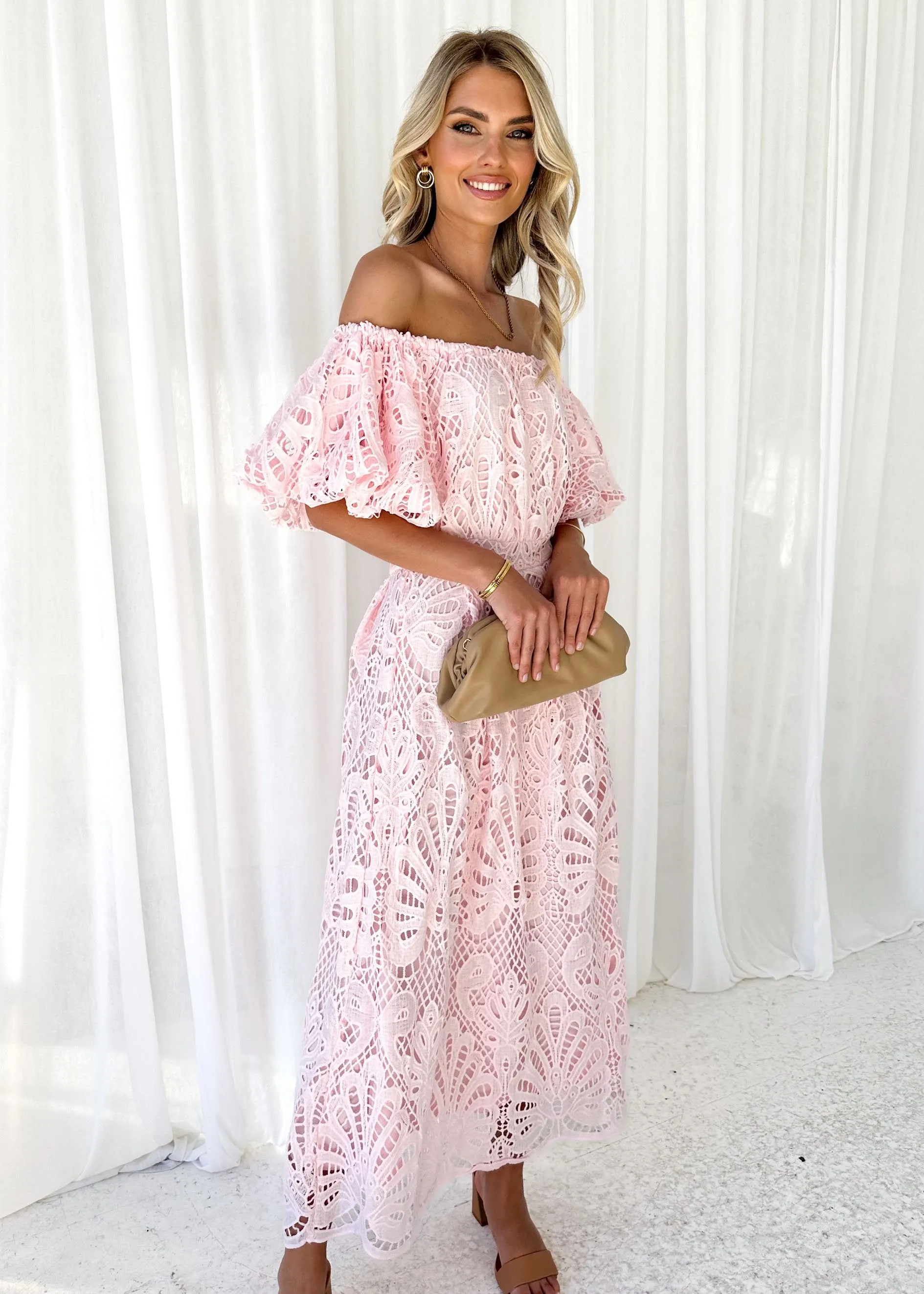 Olanah Off Shoulder Midi Dress - Pink sold by Gingham & Heels product image thumbnail 5