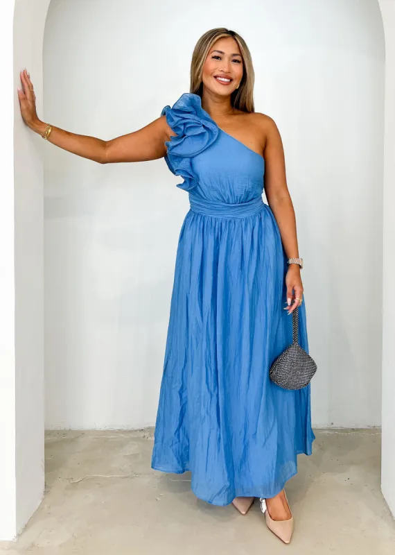 Iksie One Shoulder Maxi Dress - Blue sold by Gingham & Heels