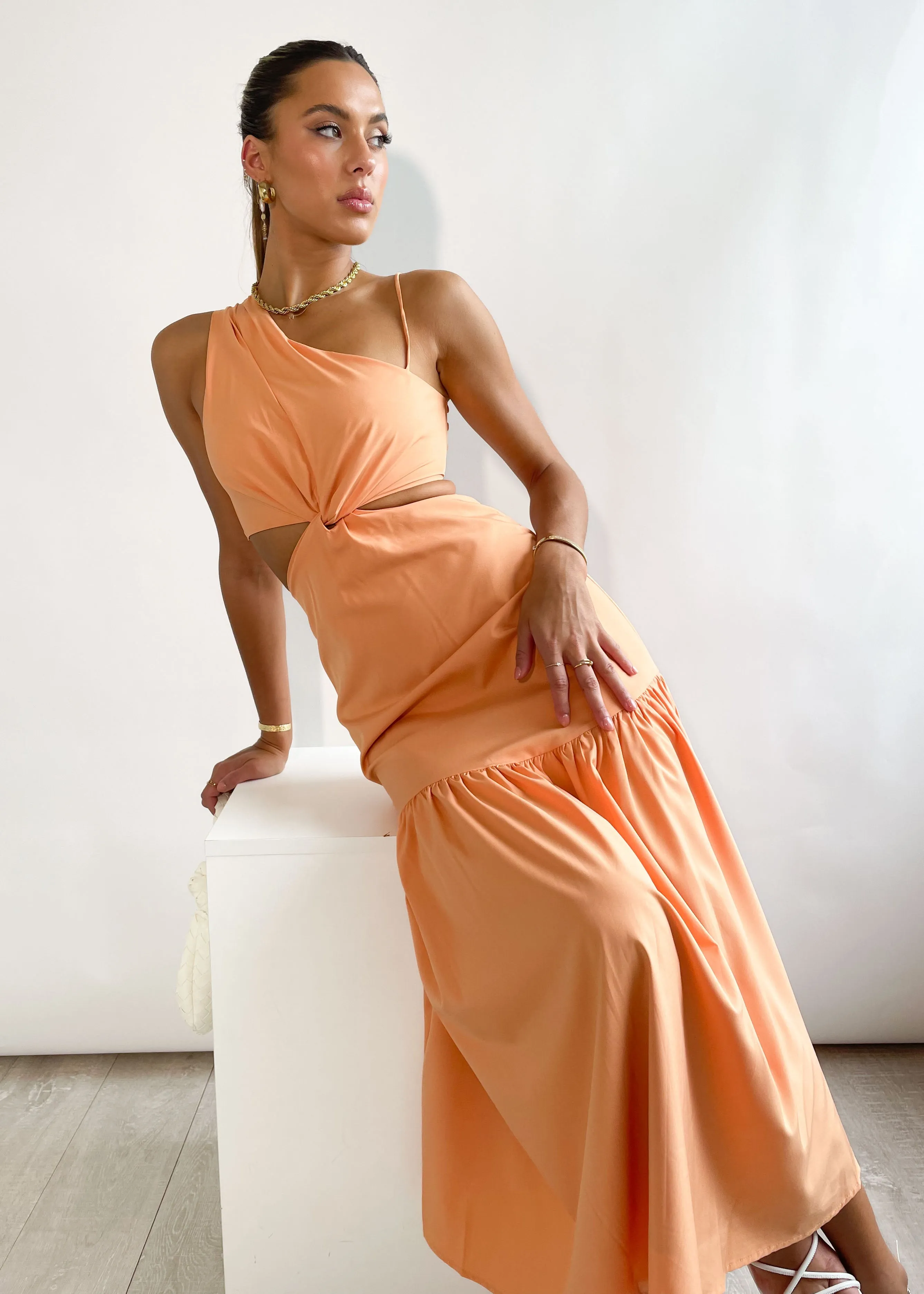 Deltia One Shoulder Maxi Dress - Mango sold by Gingham & Heels